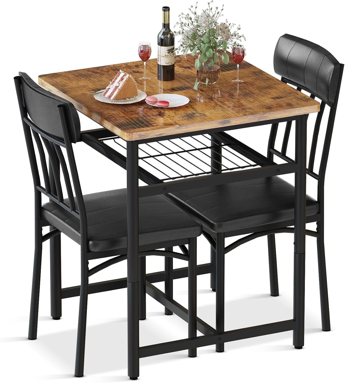 Lamerge 4 Person Dining Table Set, Wooden Dining Table 5 Piece Set with 4 Oak Metal Frame Chairs, Space Saving, Suitable for Apartments, Small Spaces, Kitchens, Breakfast Corners, Espresso Wood C