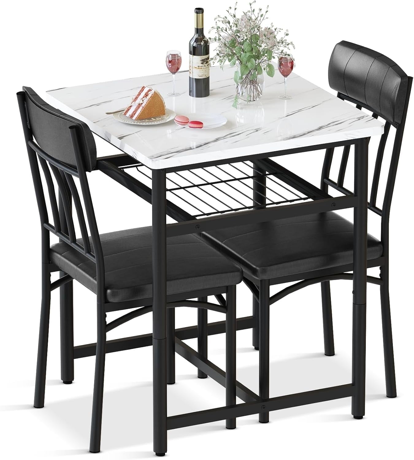 Lamerge 4 Person Dining Table Set, Wooden Dining Table 5 Piece Set with 4 Oak Metal Frame Chairs, Space Saving, Suitable for Apartments, Small Spaces, Kitchens, Breakfast Corners, Espresso Wood C