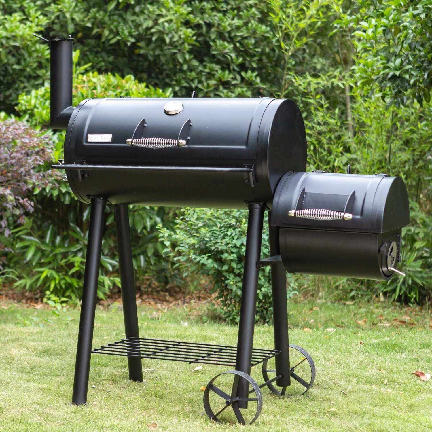 PHI VILLA 28 Charcoal Grill with Offset Smoker Black