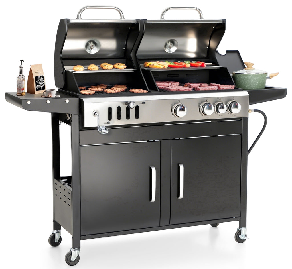 MF Studio Gas and Charcoal Grill Combo Dual Fuel 3-burner 37,000 BUT BBQ Grill with Side Burner