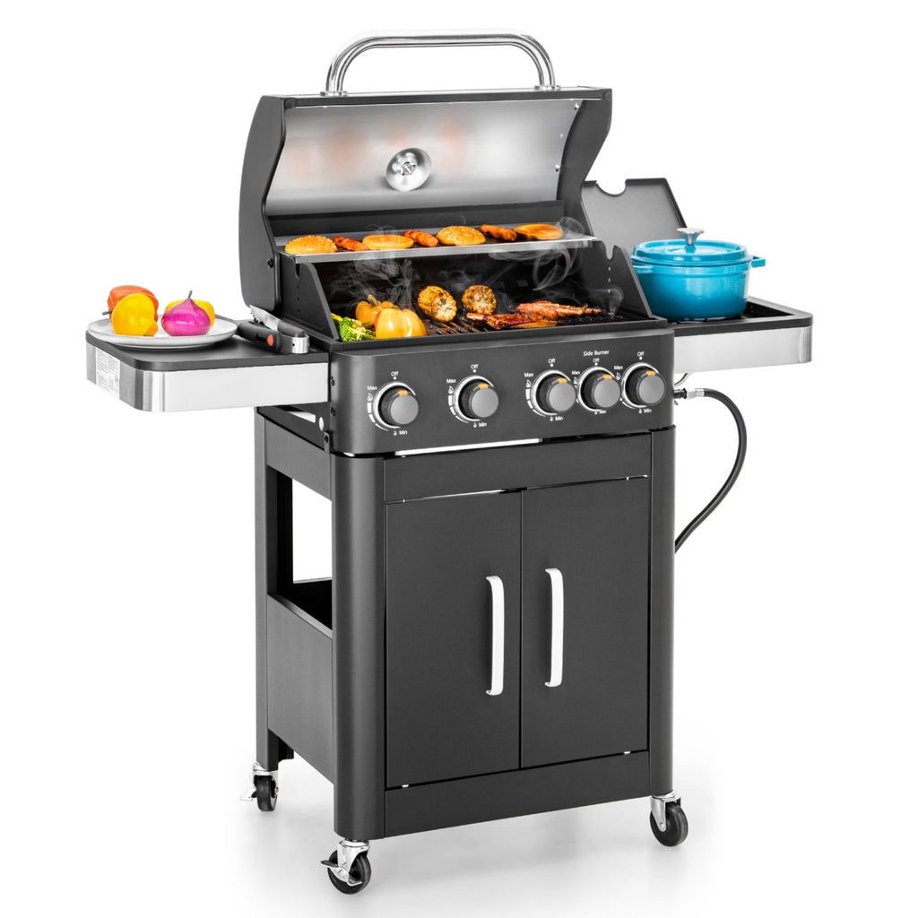 MF Studio 4 Burner Propane Gas Grill and Griddle Combo with Side Burner BBQ Grill - Black