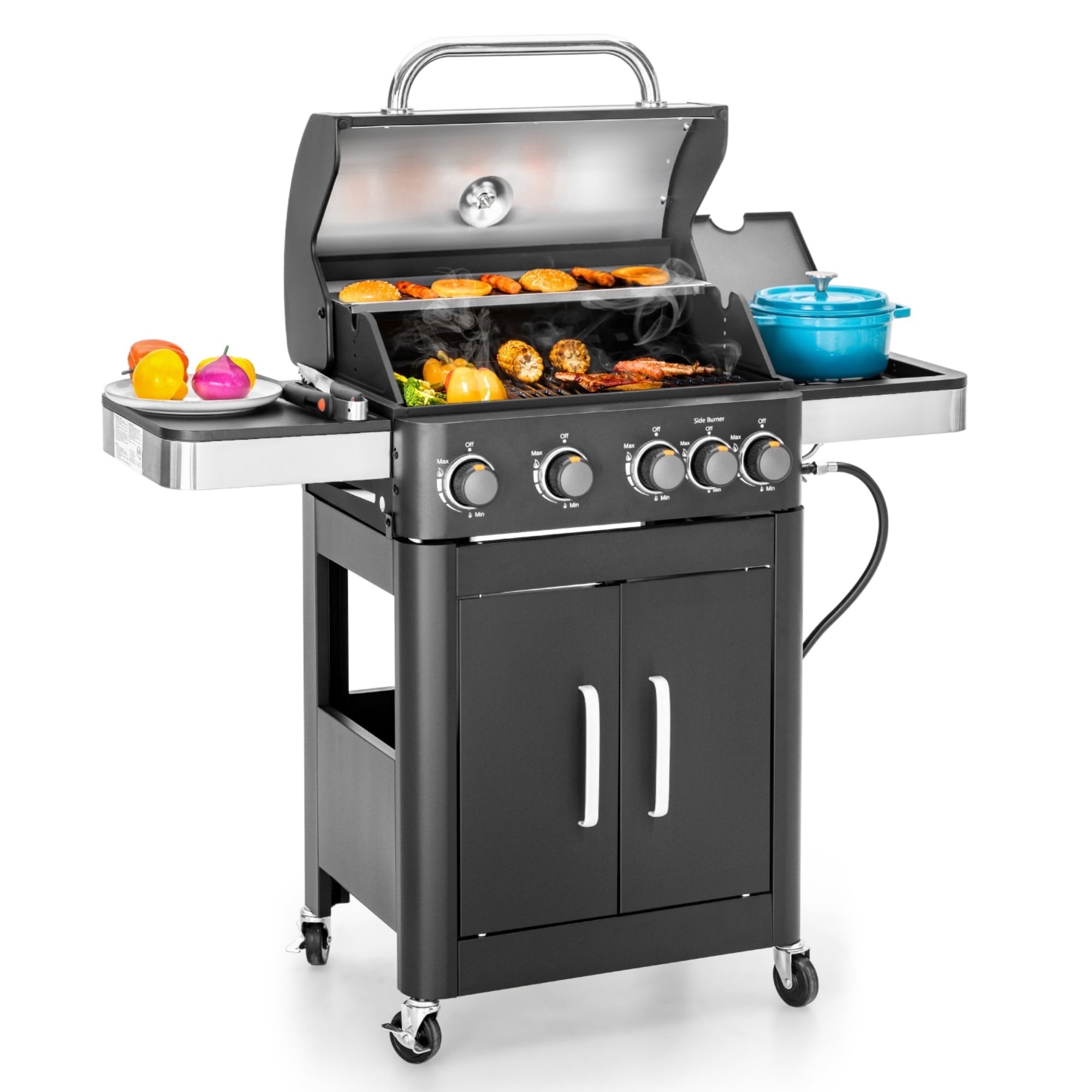 MF Studio 4 Burner Propane Gas Grill and Griddle Combo with Side Burner BBQ Grill - Black