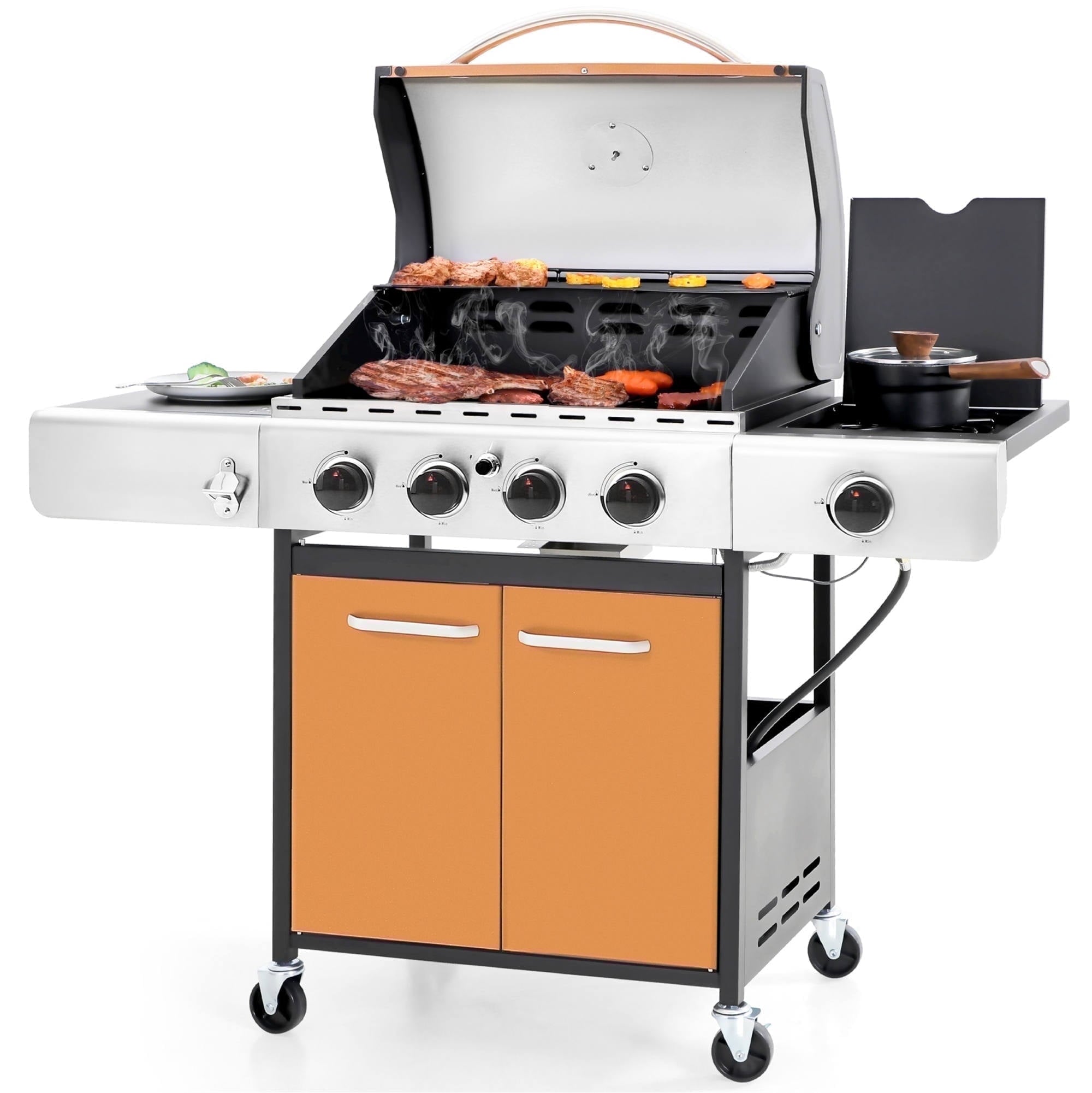 MF Studio 4 Burner Propane Gas Outdoor Grill with Side Burner Stainless Steel BBQ Grill