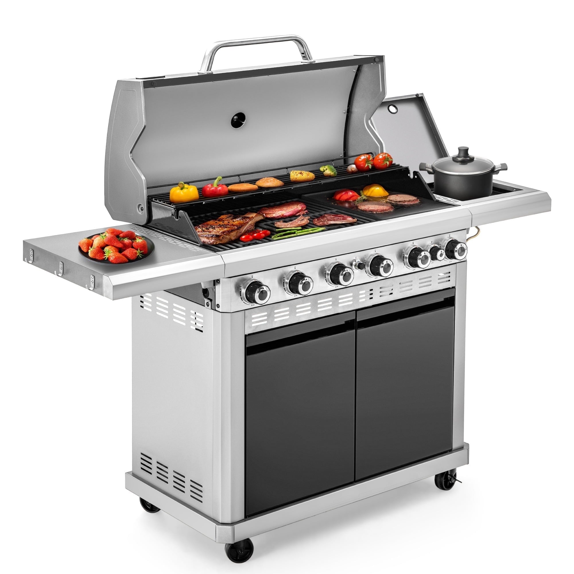 MF Studio 4 Burner Propane Gas Grill and Griddle Combo with Side Burner BBQ Grill - Black
