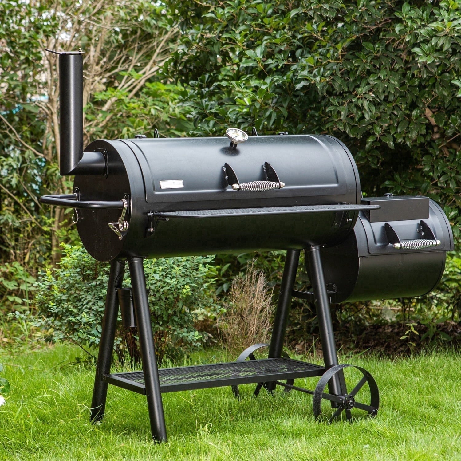 PHI VILLA 28 Charcoal Grill with Offset Smoker Black