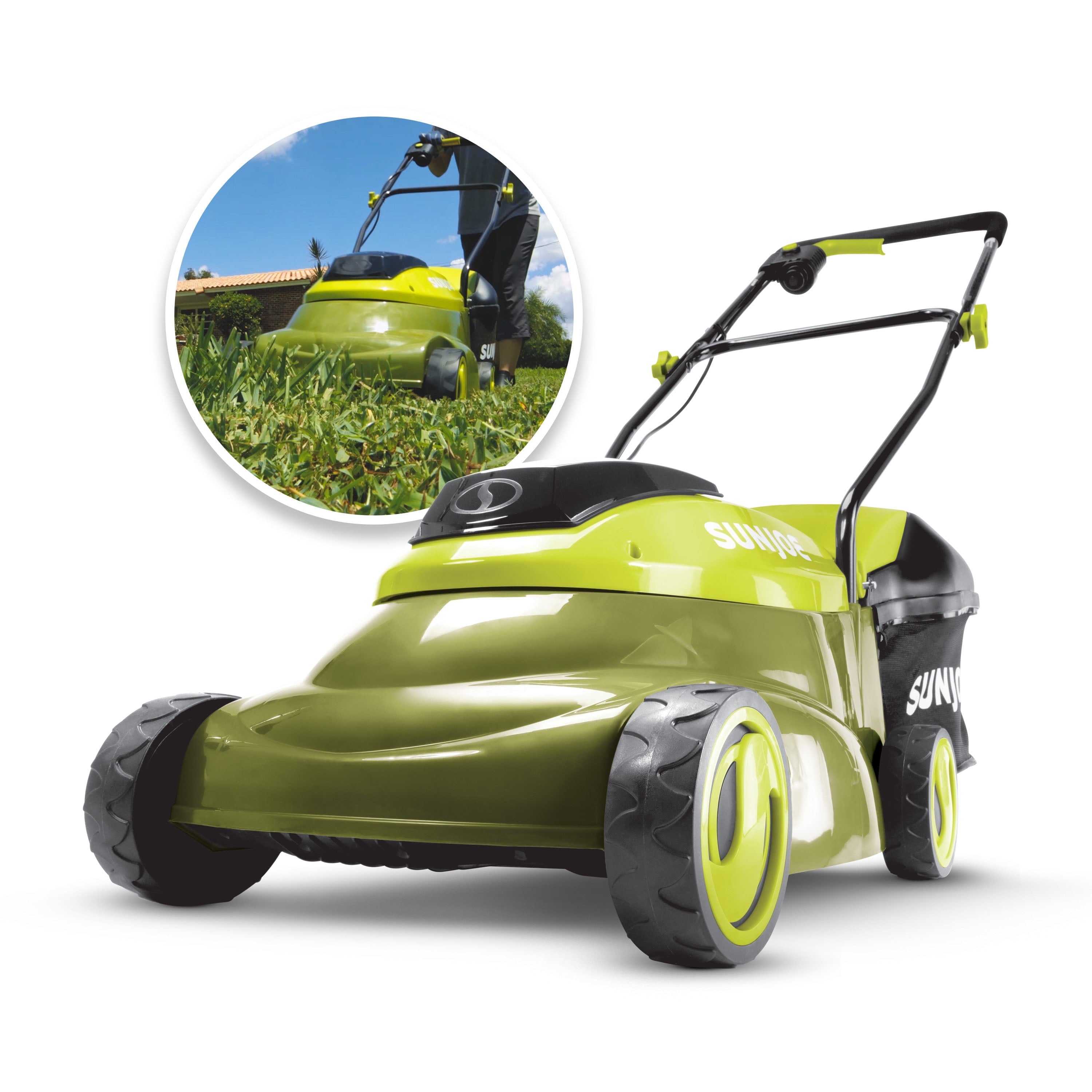 Sun Joe 24V Cordless Push Reel Lawn Mower, Battery Powered Grass Cutter for Yard, 15-Inch