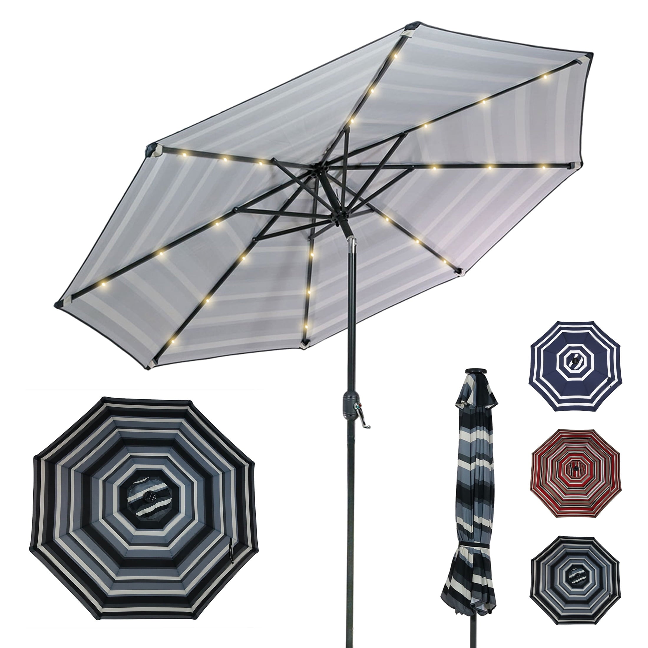 Sunnydaze Decor 91 Awning Striped Octagon Market Patio Umbrella, Adjustable Angle
