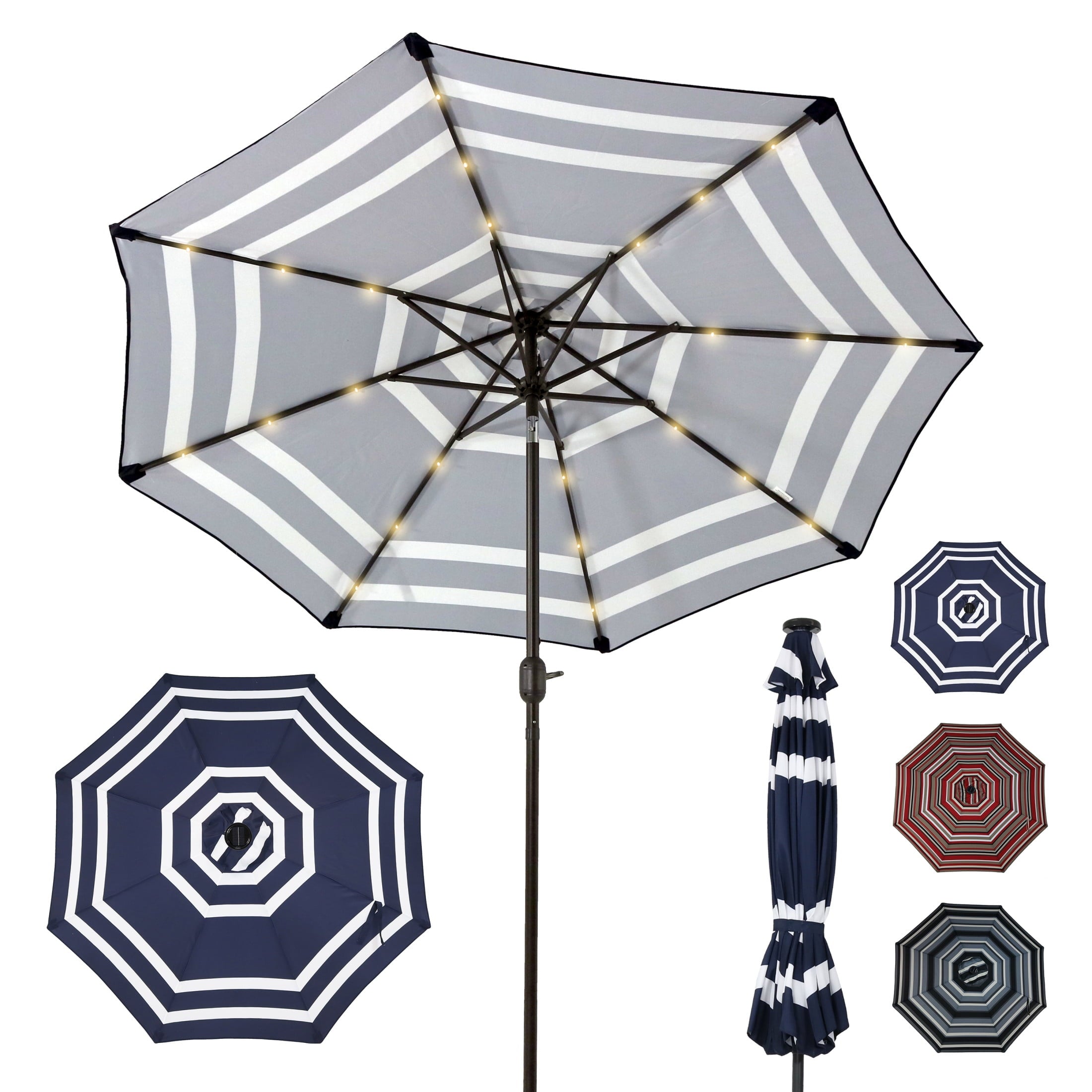 Sunnydaze Decor 91 Awning Striped Octagon Market Patio Umbrella, Adjustable Angle