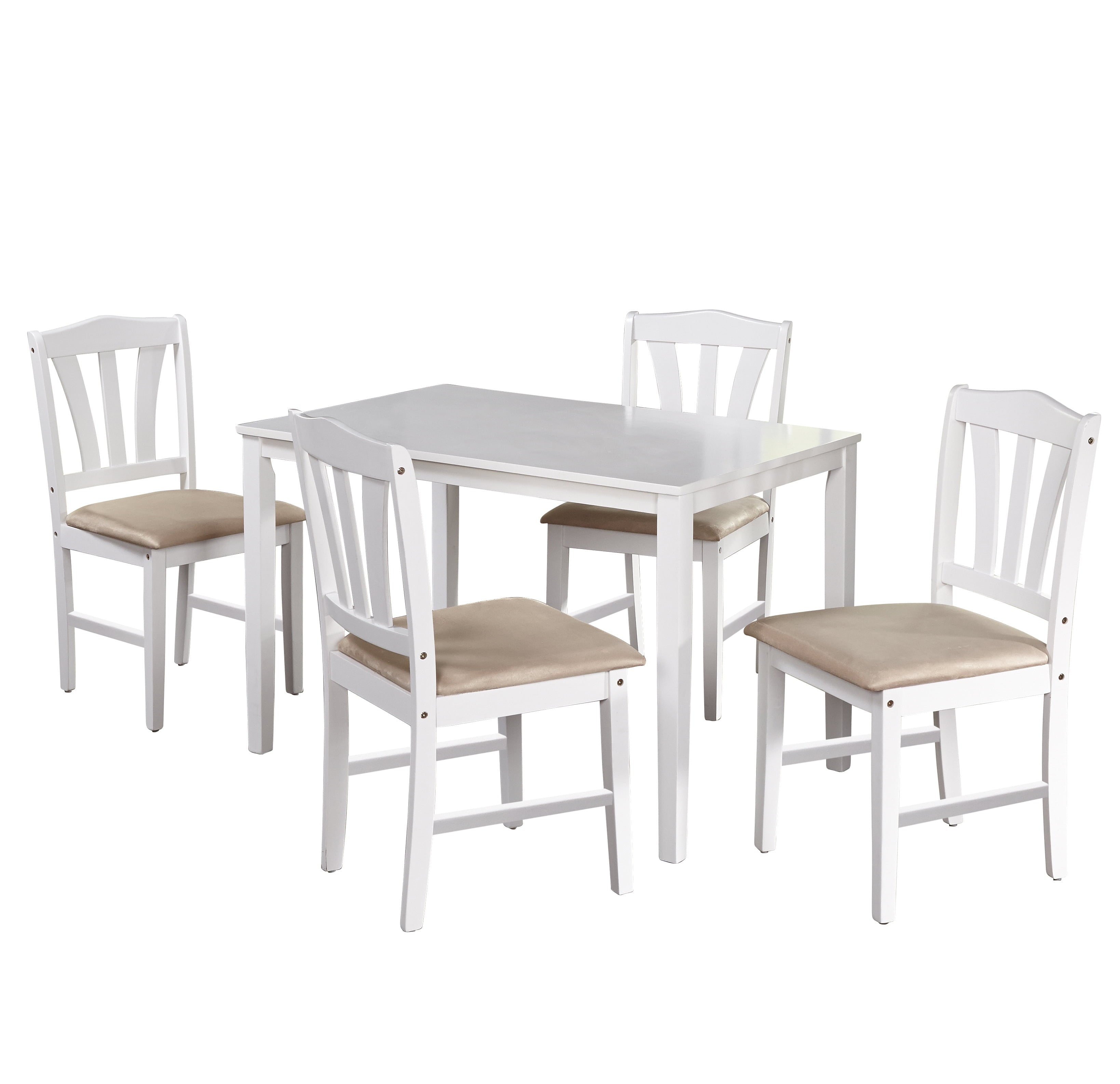 TMS Metropolitan 5-Piece Wood Farmhouse Upholsered Dining Set with Table and Chairs, White