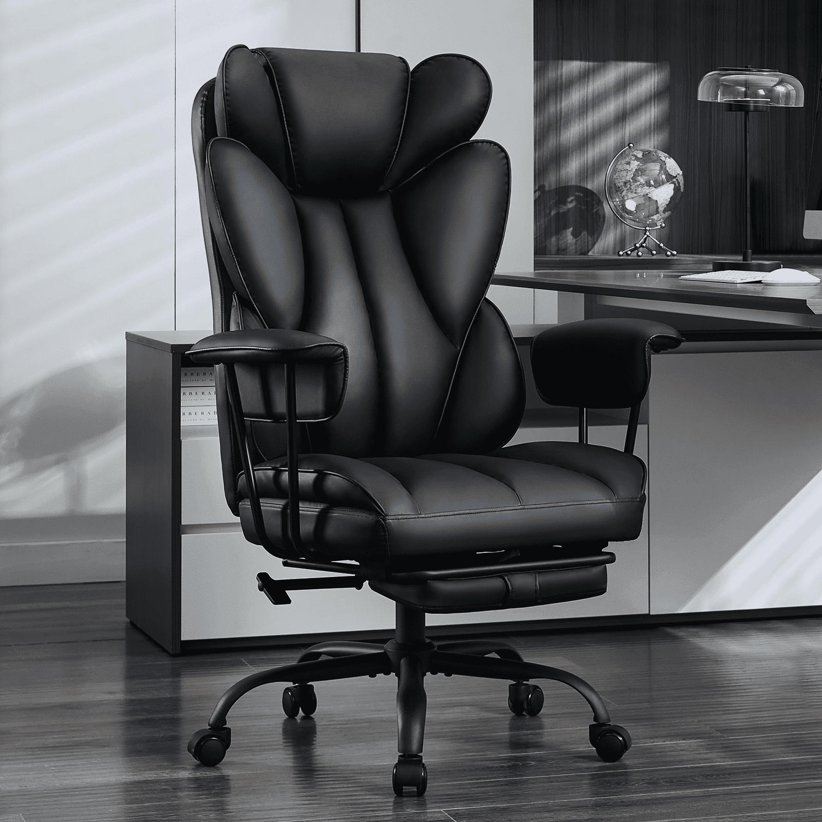 TMV Big and Tall Office Chair - High Back Ergonomic Desk Chairs for Adults with Wide Seat & Footrest,Lumbar Support Swivel Computer Chair for Home Office，White