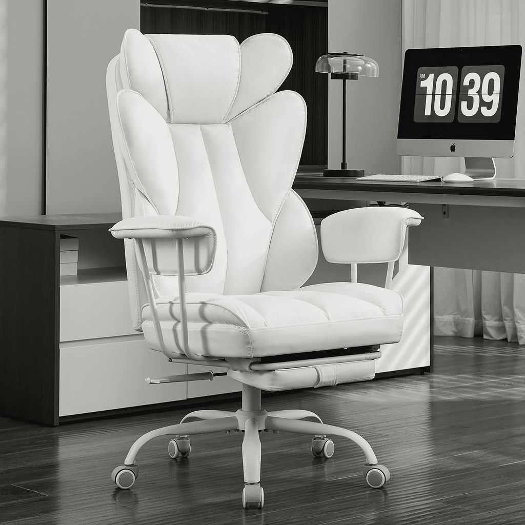 TMV Big and Tall Office Chair - High Back Ergonomic Desk Chairs for Adults with Wide Seat & Footrest,Lumbar Support Swivel Computer Chair for Home Office，White