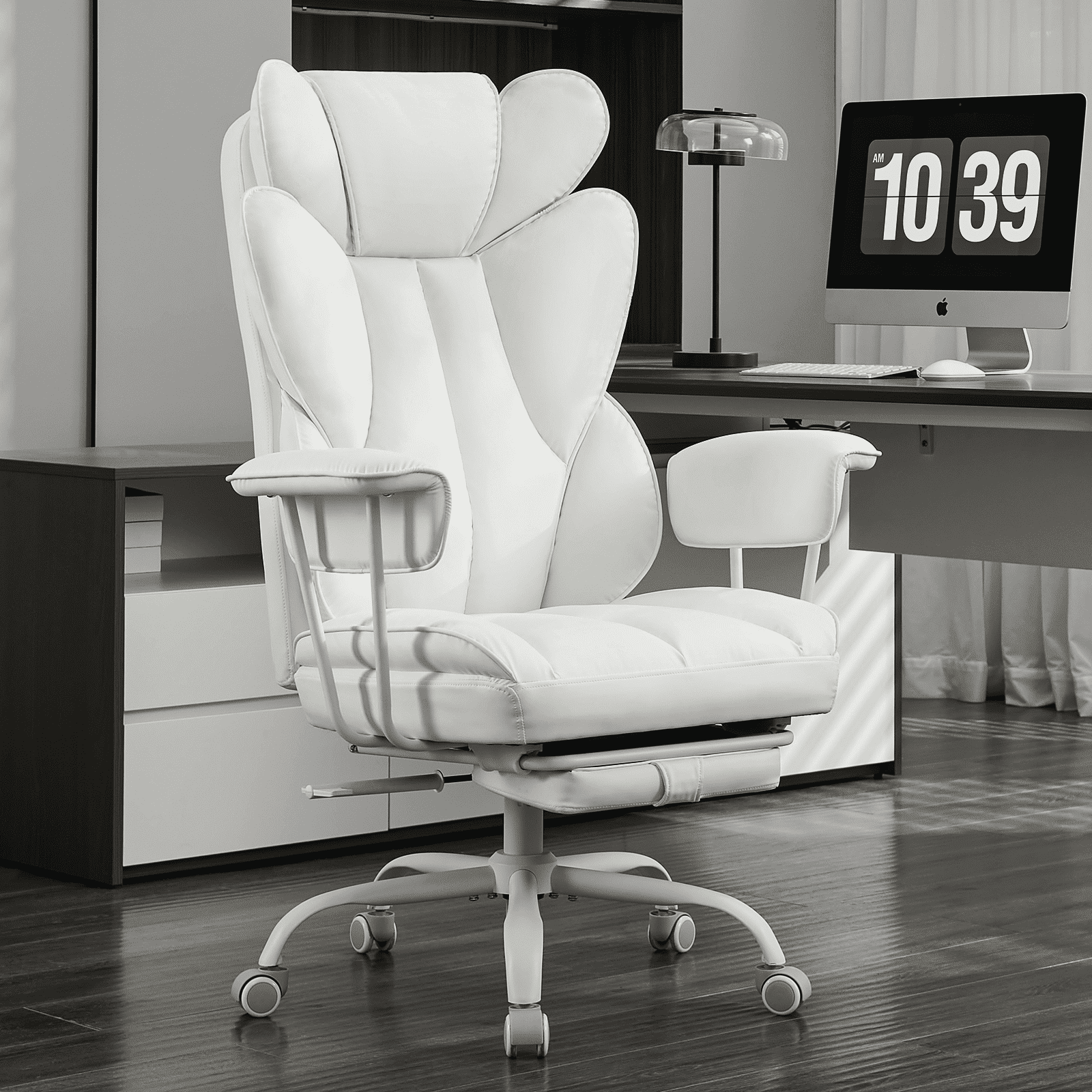 TMV Big and Tall Office Chair - High Back Ergonomic Desk Chairs for Adults with Wide Seat & Footrest,Lumbar Support Swivel Computer Chair for Home Office，White