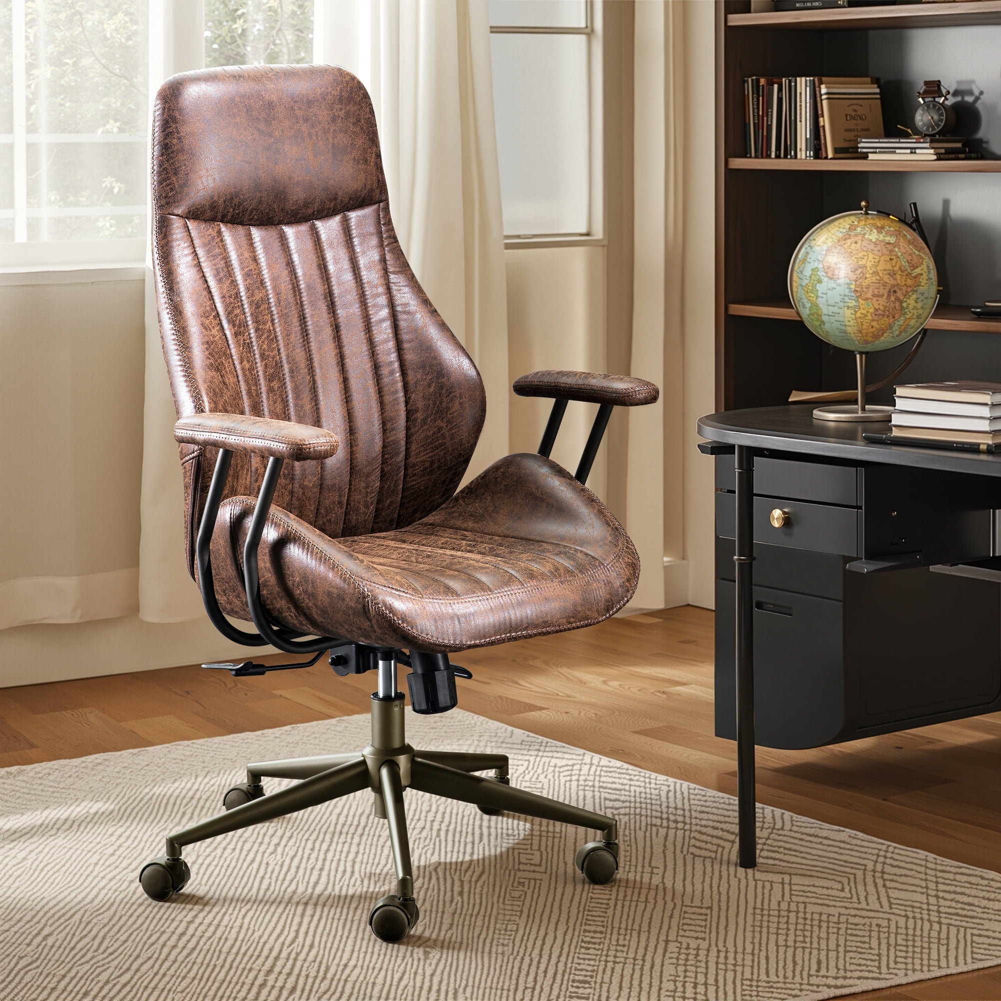 Toject Ergonomic Office Chair, High Back Big Comfy Home Office Chair with Lumbar Support, Mid-Century Modern Computer Executive Office Chair, Brown