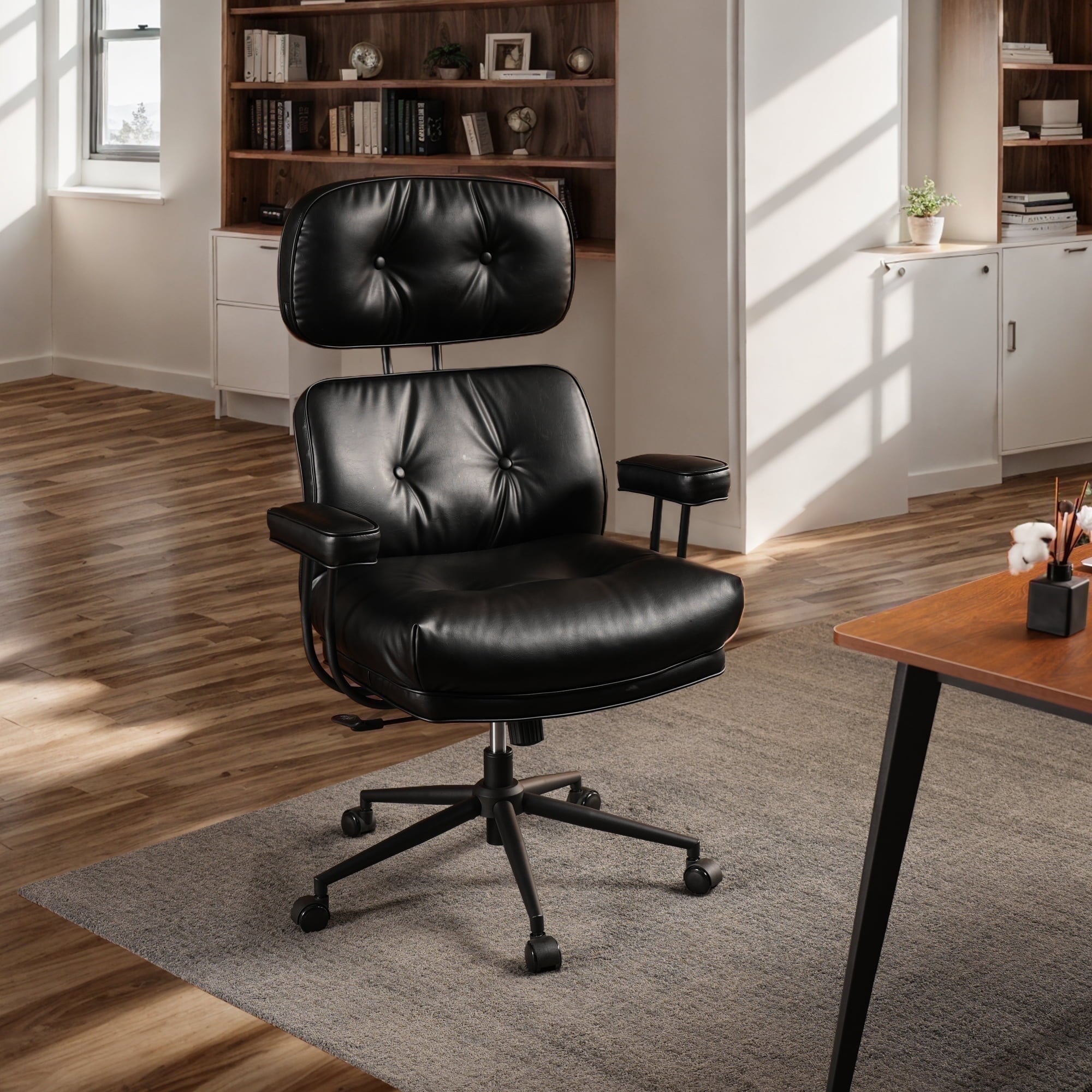 Toject Ergonomic Office Chair, High Back Big Comfy Home Office Chair with Lumbar Support, Mid-Century Modern Computer Executive Office Chair, Brown
