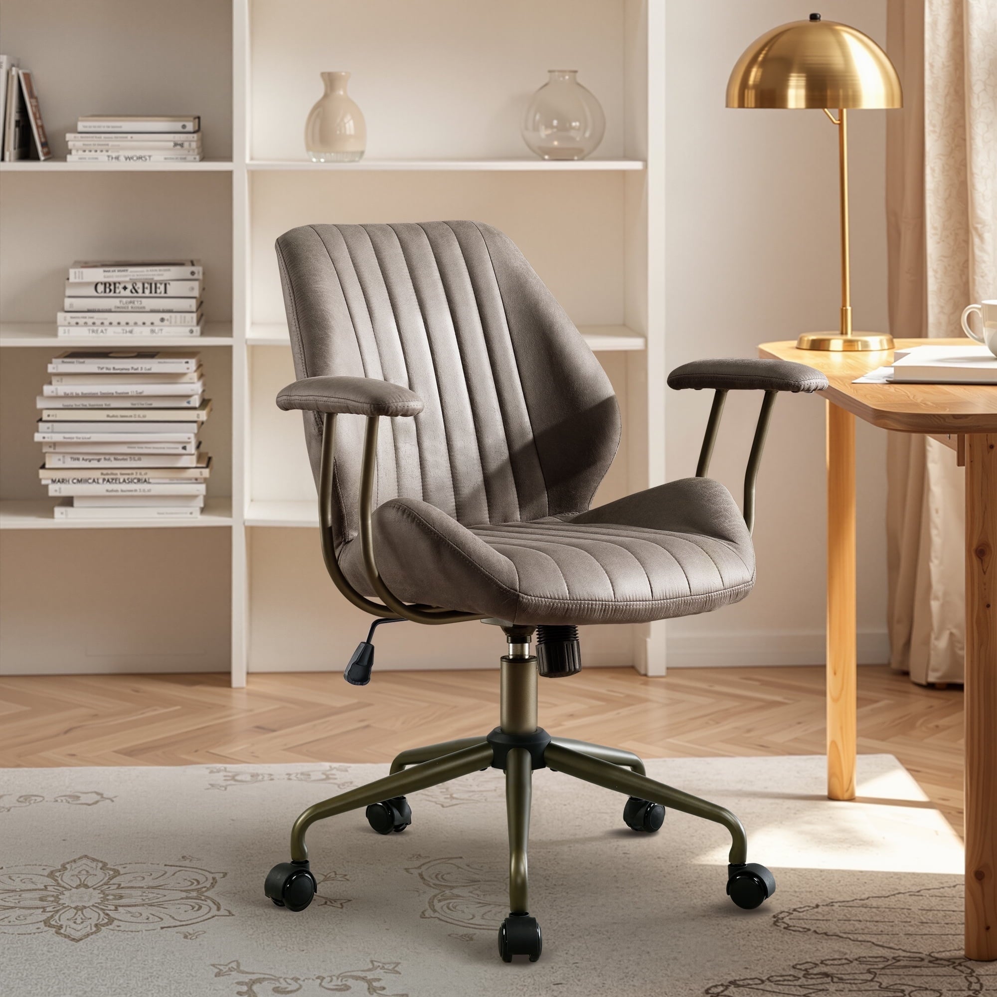 Toject Ergonomic Office Chair, High Back Big Comfy Home Office Chair with Lumbar Support, Mid-Century Modern Computer Executive Office Chair, Brown