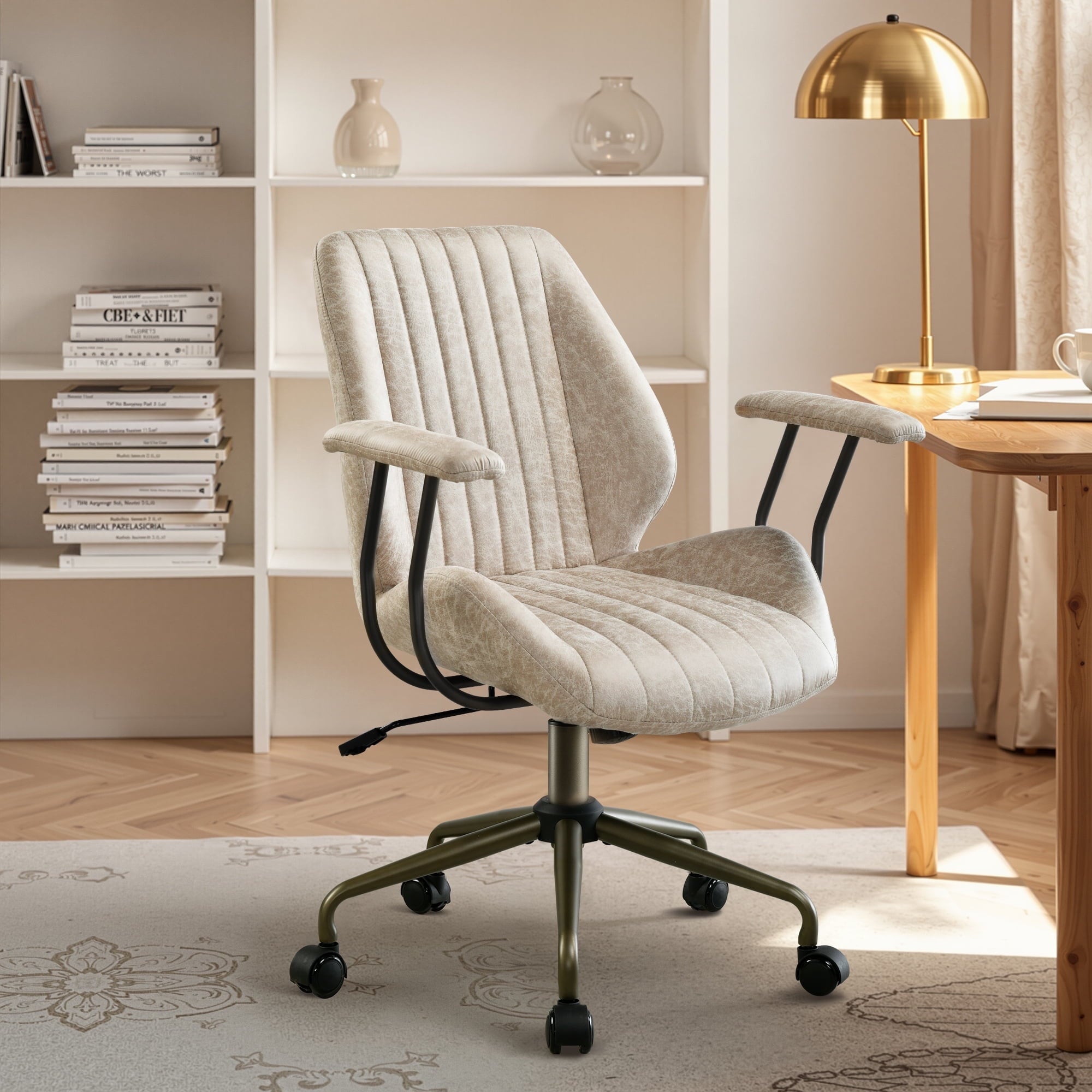 Toject Ergonomic Office Chair, High Back Big Comfy Home Office Chair with Lumbar Support, Mid-Century Modern Computer Executive Office Chair, Brown