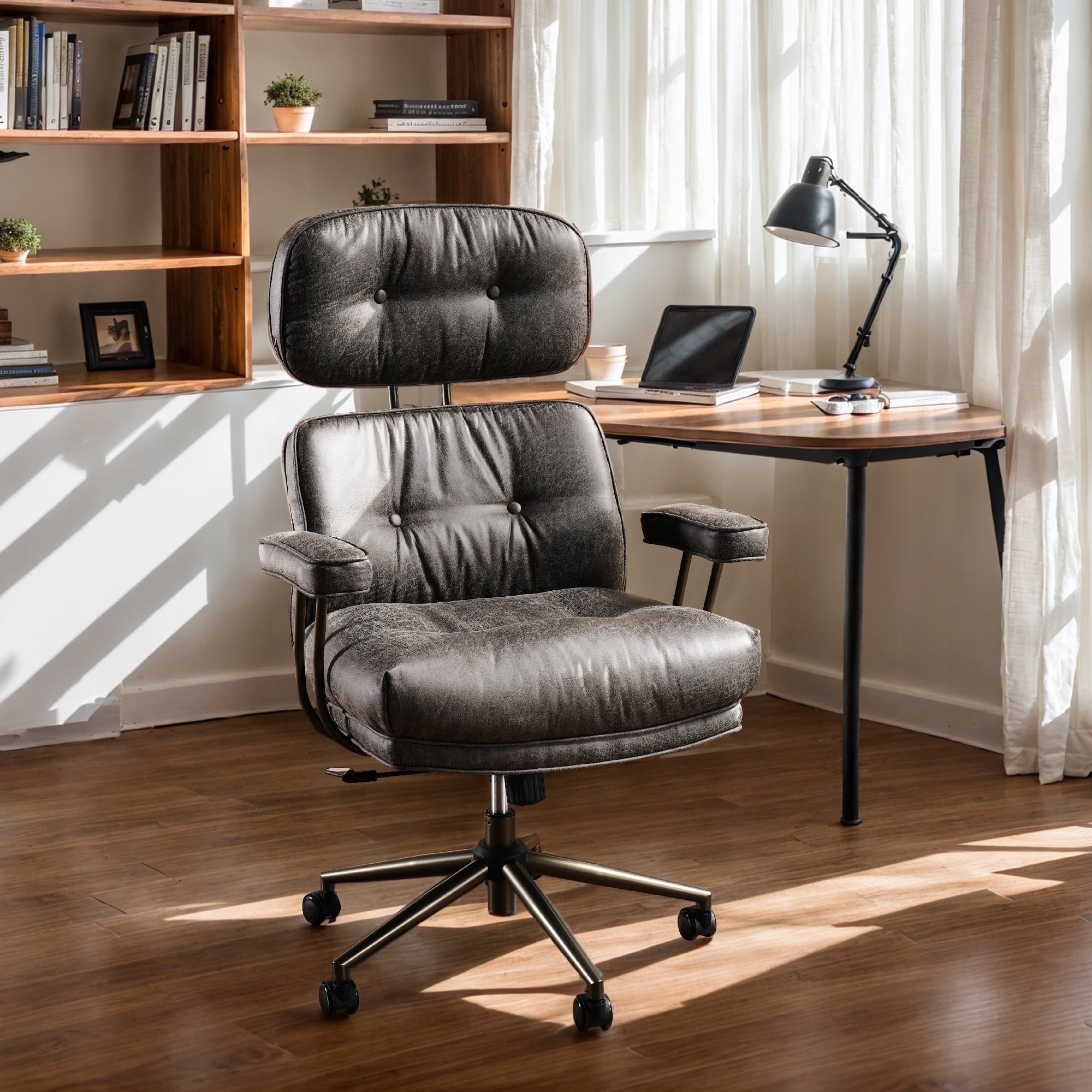 Toject Ergonomic Office Chair, High Back Big Comfy Home Office Chair with Lumbar Support, Mid-Century Modern Computer Executive Office Chair, Brown