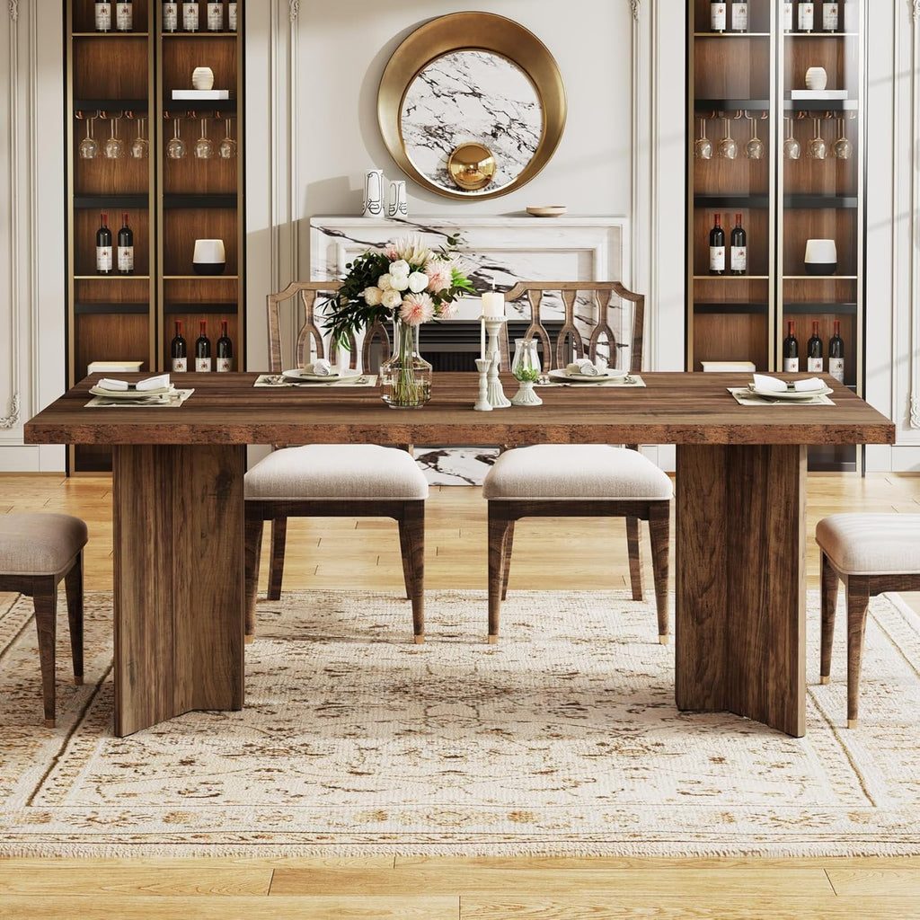 Tribesigns 63 Dining Room Table for 4-6, Wood Rustic Dinner Table for Kitchen, Dark Brown
