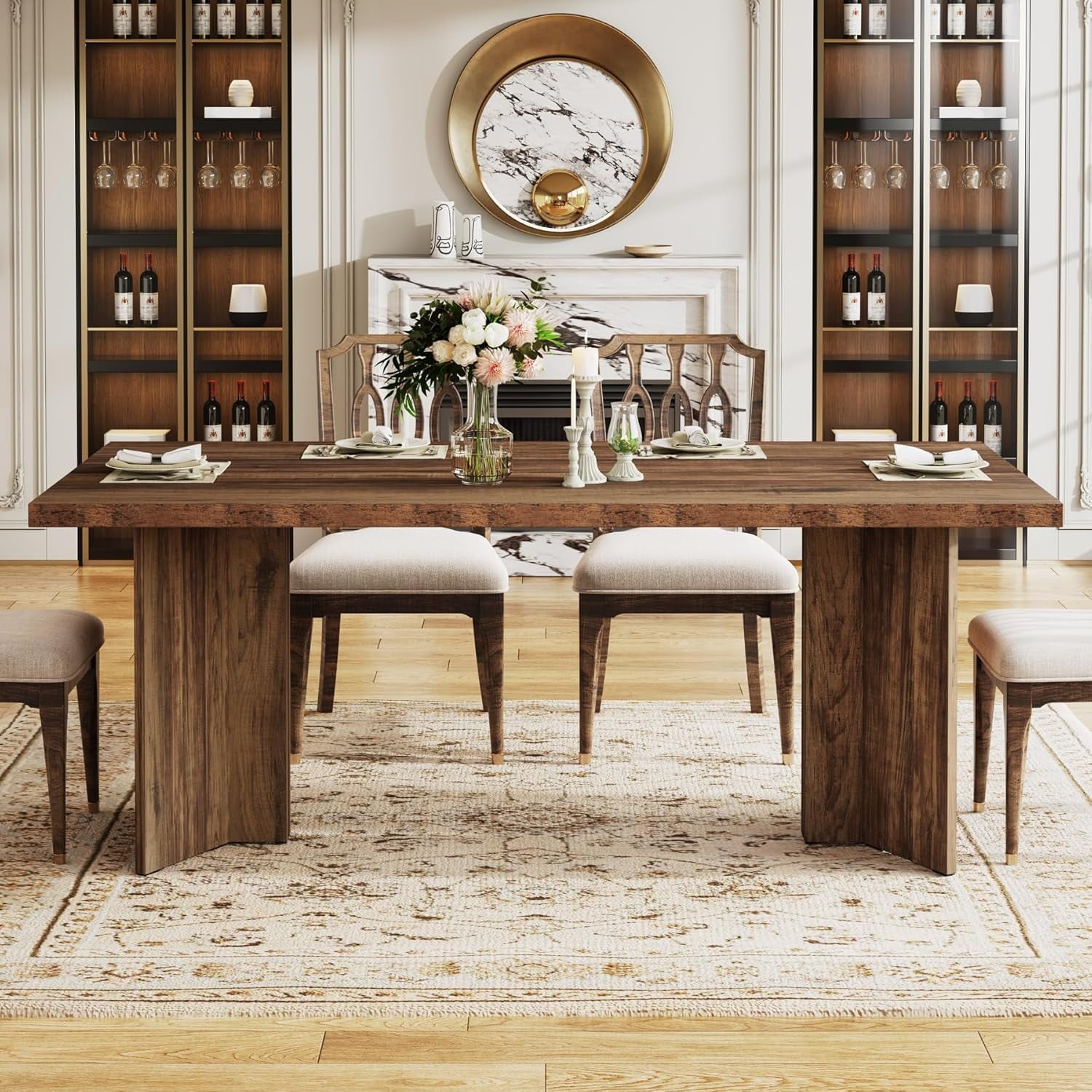 Tribesigns 63 Dining Room Table for 4-6, Wood Rustic Dinner Table for Kitchen, Dark Brown