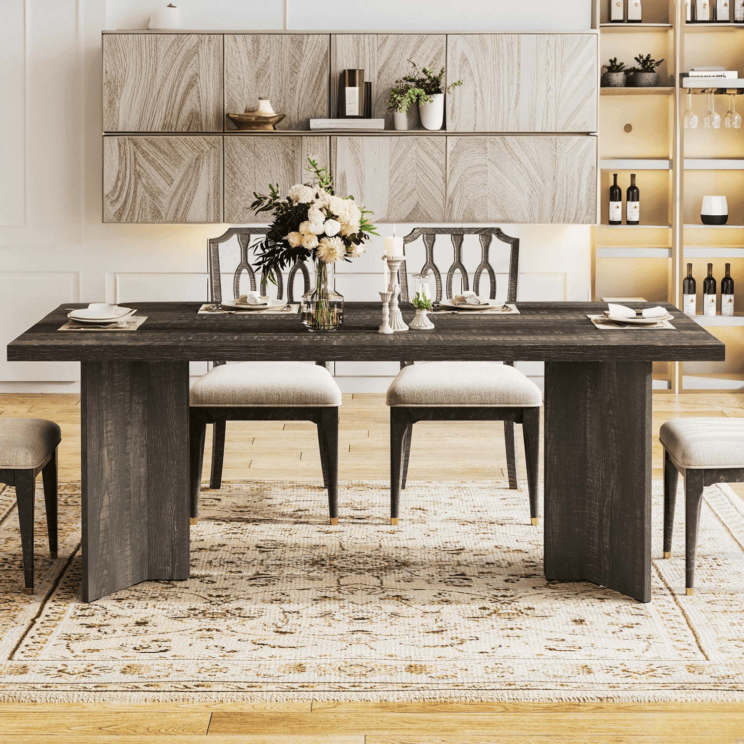 Tribesigns 63 Dining Room Table for 4-6, Wood Rustic Dinner Table for Kitchen, Dark Brown