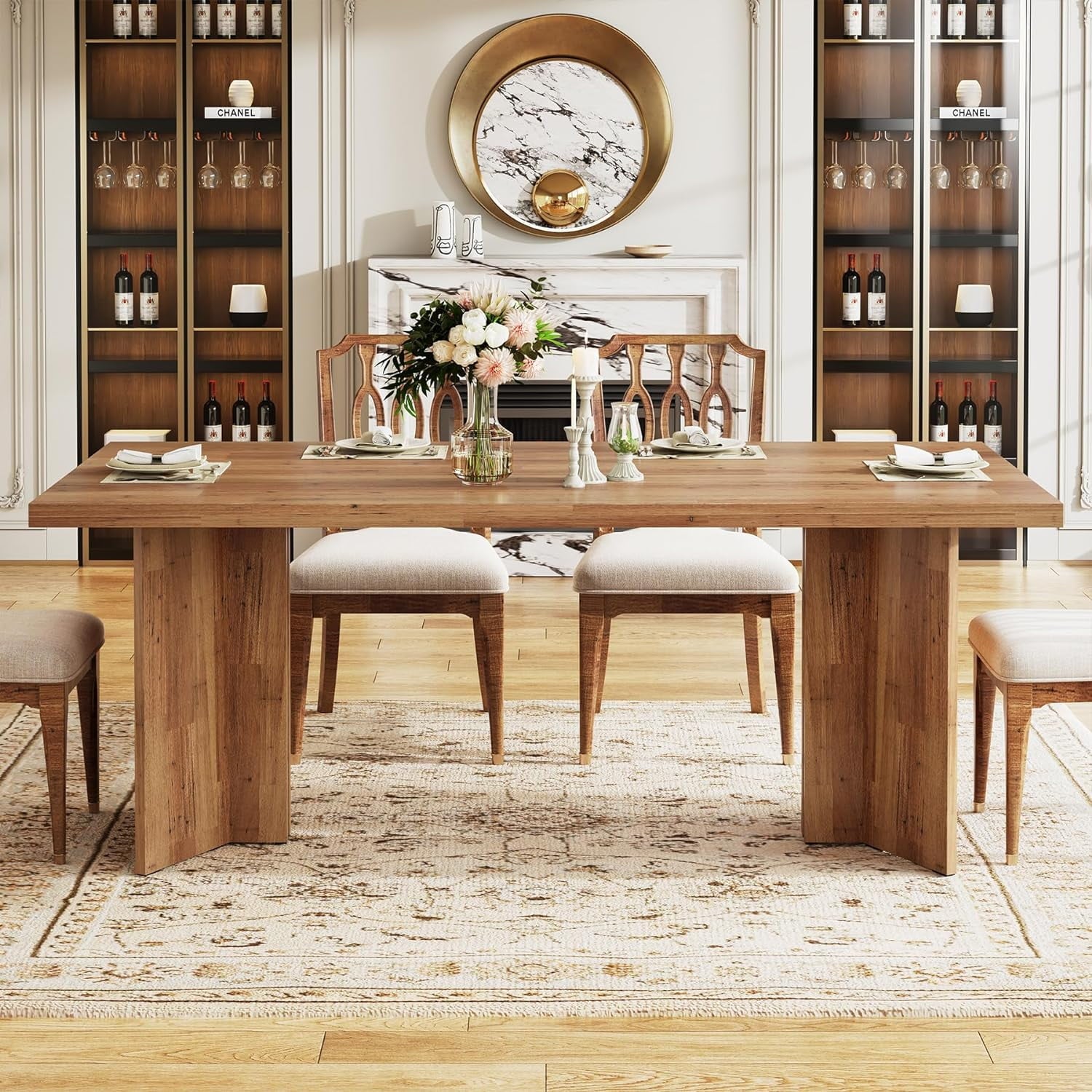 Tribesigns 63 Dining Room Table for 4-6, Wood Rustic Dinner Table for Kitchen, Dark Brown