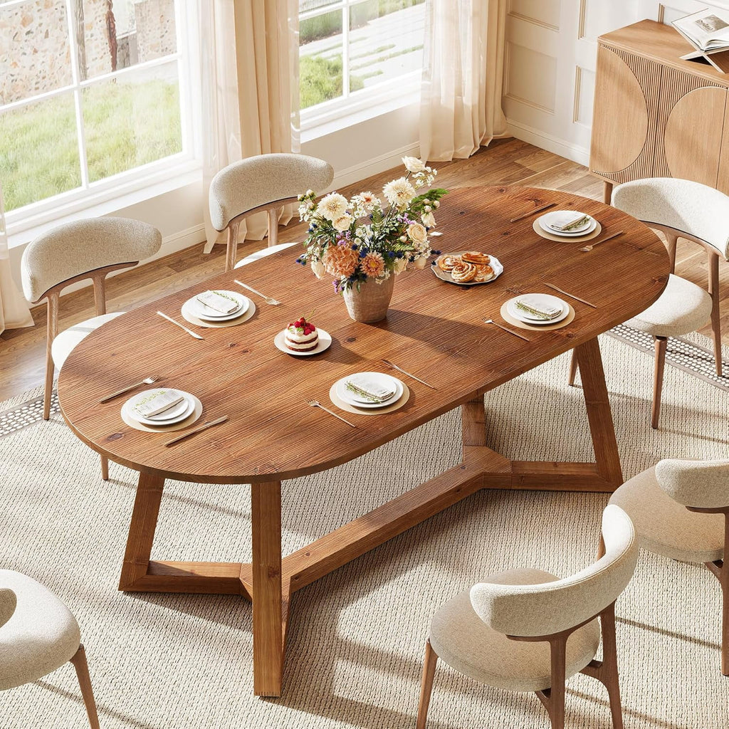 Tribesigns 63 Solid Wood Oval Dining Table, Farmhouse Kitchen Table for 4-6 People, Rusitc Wooden Dinner Table for Living Room, Dining Room (Natural Brown)