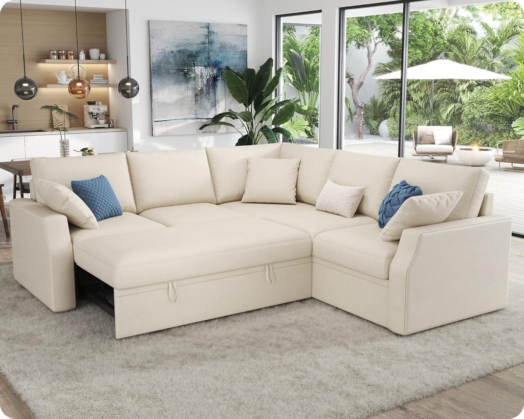 VanAcc 85 Sleeper Sofa Bed, Reversible L-Shape Sectional with Storage