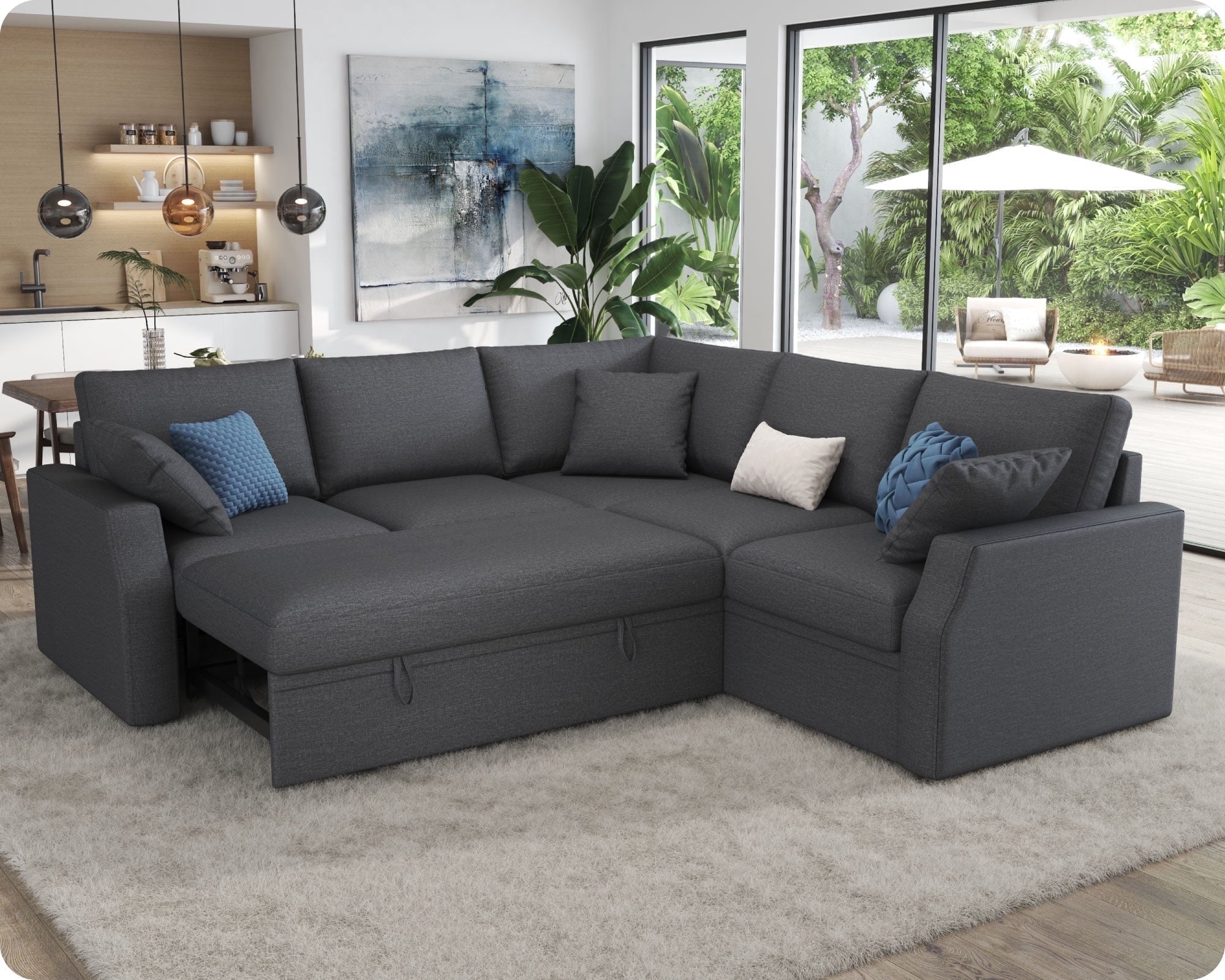 VanAcc 85 Sleeper Sofa Bed, Reversible L-Shape Sectional with Storage