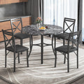 VECELO 5-Piece Dining Table Set, Modern Faux Marble Table and 4 Upholstered Chairs Set for 4, Round Dining Room Table Set for Small Space, Breakfast Nook, Apartment, Black