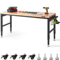 VEVOR Adjustable Workbench, 72 L X 25 W Garage Worktable with Universal Wheels, 28-39.5 Heights & 3000 LBS Load Capacity, with Power Outlets & Hardwood Top & Storage & Foot Pads, for Office Home