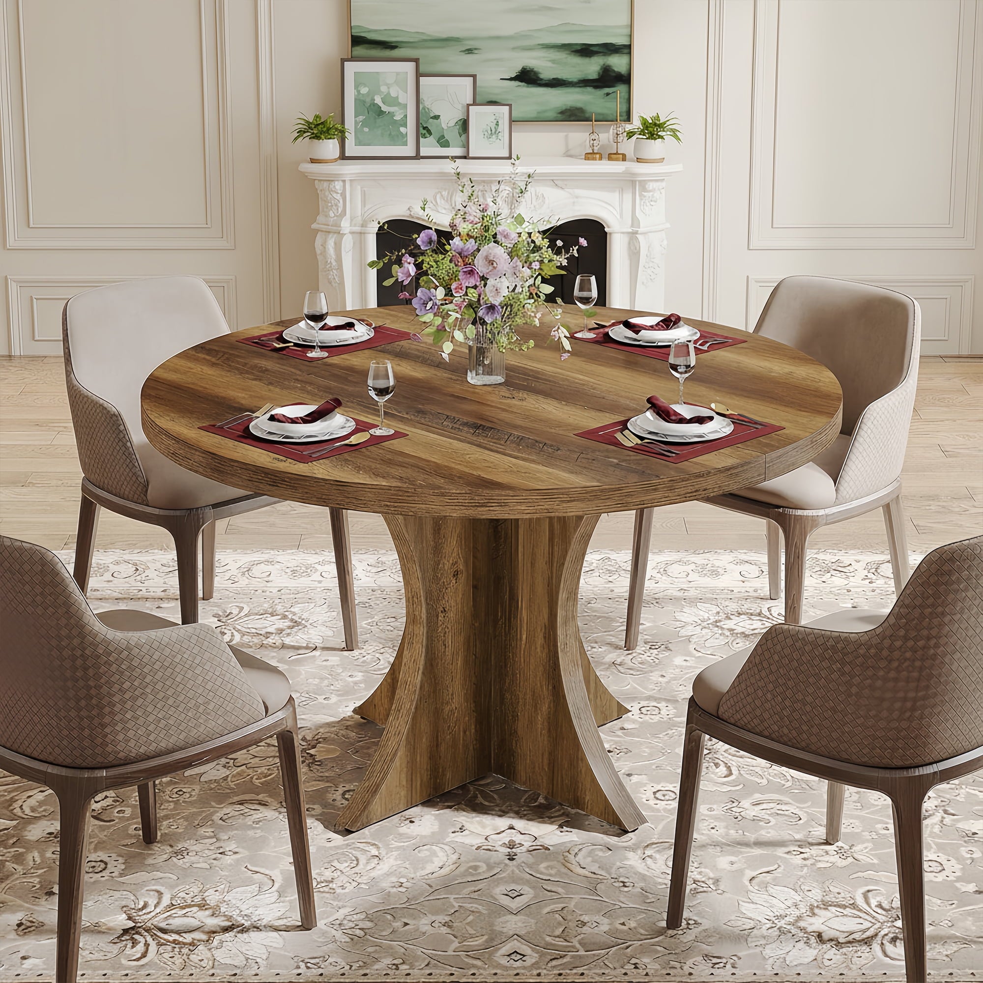 Modern Faux Marble Dining Table, 63 Rectangular 4-6 Seater Wood Table with Sturdy Base, Kitchen Living Room Dinner Table