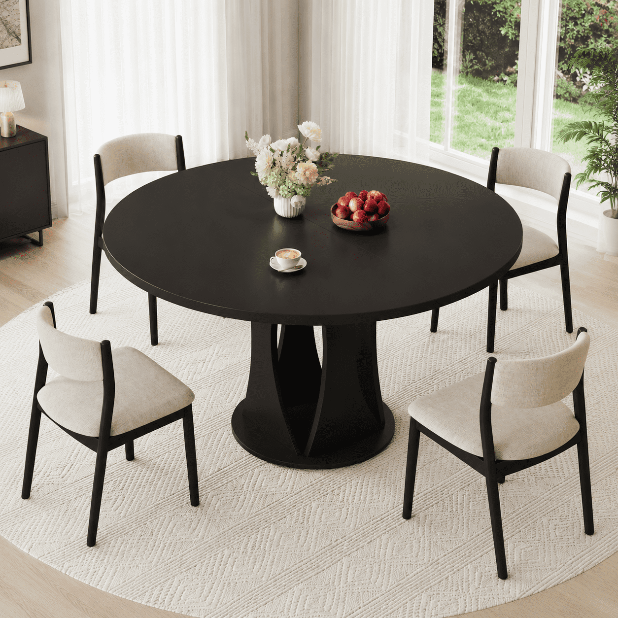 Virans 43.3-59 Extendable Round Dining Table for 6-8,Kitchen Table with MDF,Modern Dinner Table for Dining Rooms,Living Rooms,Walnut