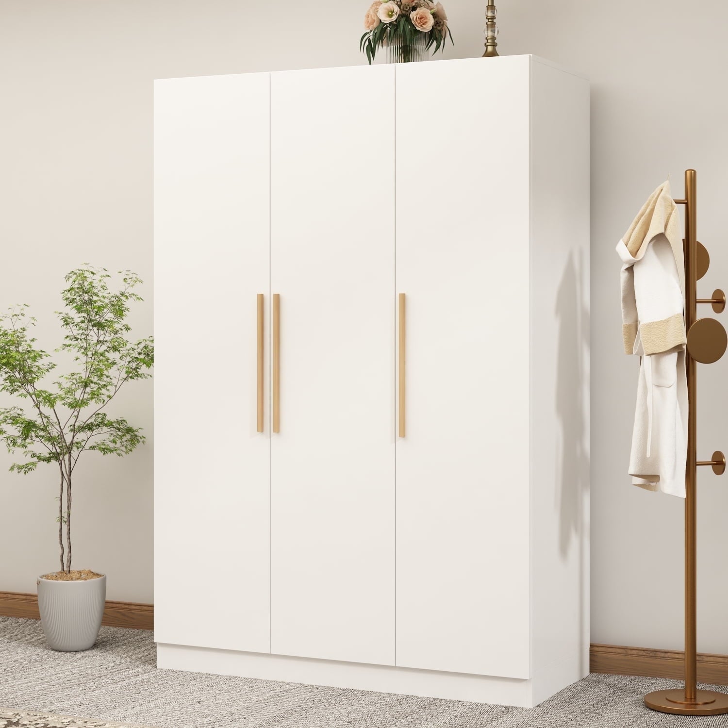 Wiawg 2 Door Wardrobe Armoire,Mirrored Closet Storage with Drawers and Shelves,White