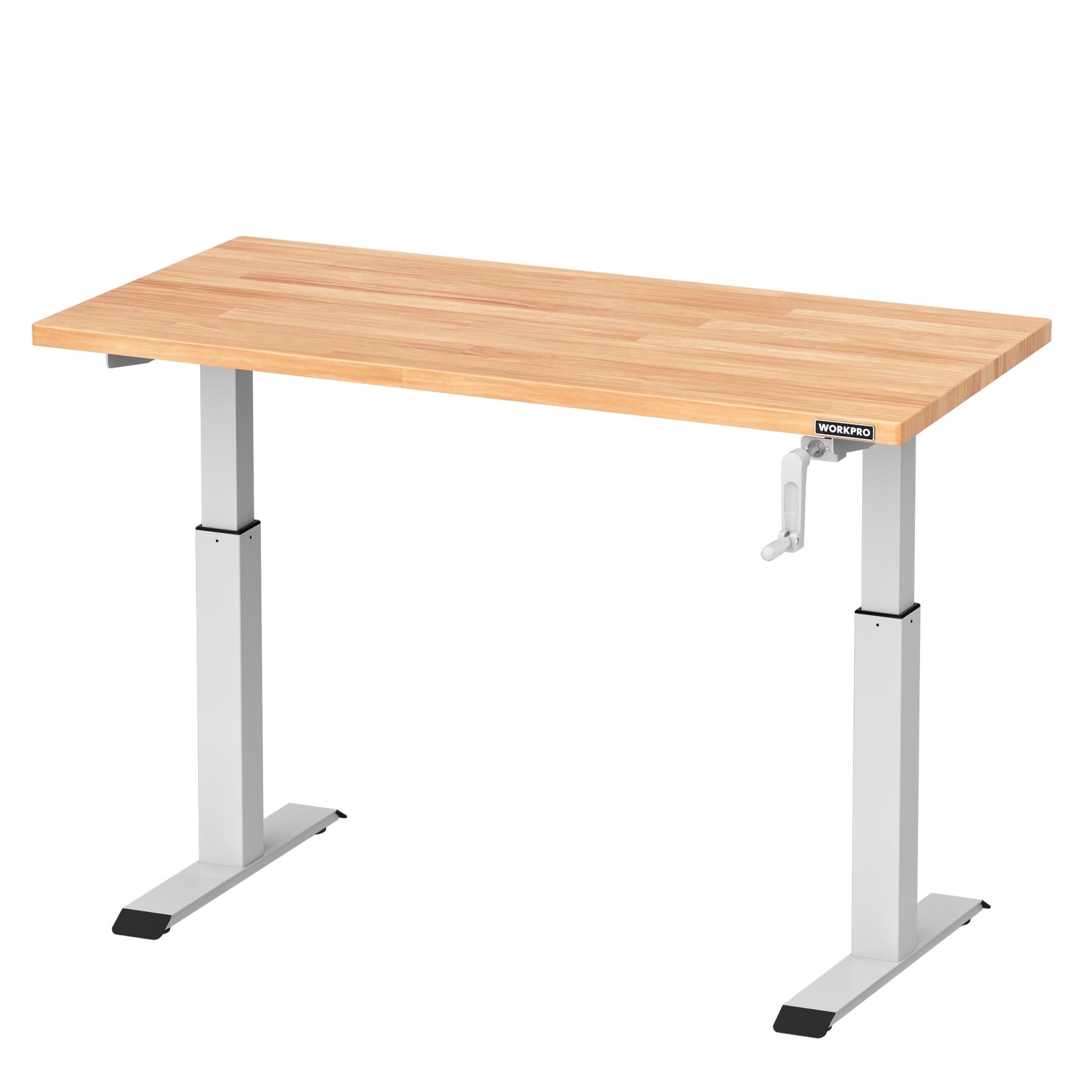 WORKPRO 300 lbs Height Adjustable Workbench with Crank Handle, 47.2x 23.6 Rubberwood Work Table, Comfortable Standing Desk for Home Workshop Office, White