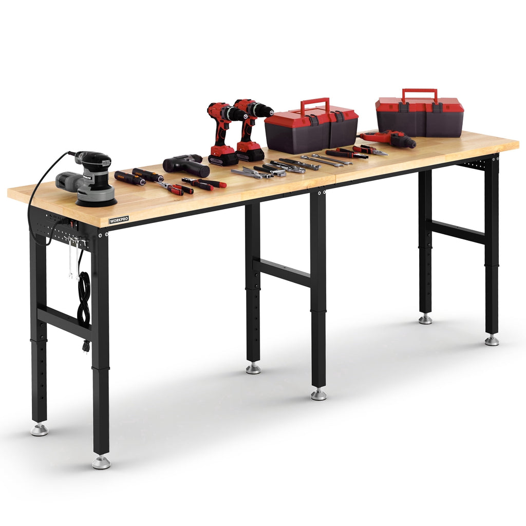 WORKPRO 96x24 Large Workbench with Adjustable Height and Power Outlet, 4000 LBS Load Capacity Heavy-Duty Work Table for Garage, Workshop, Home