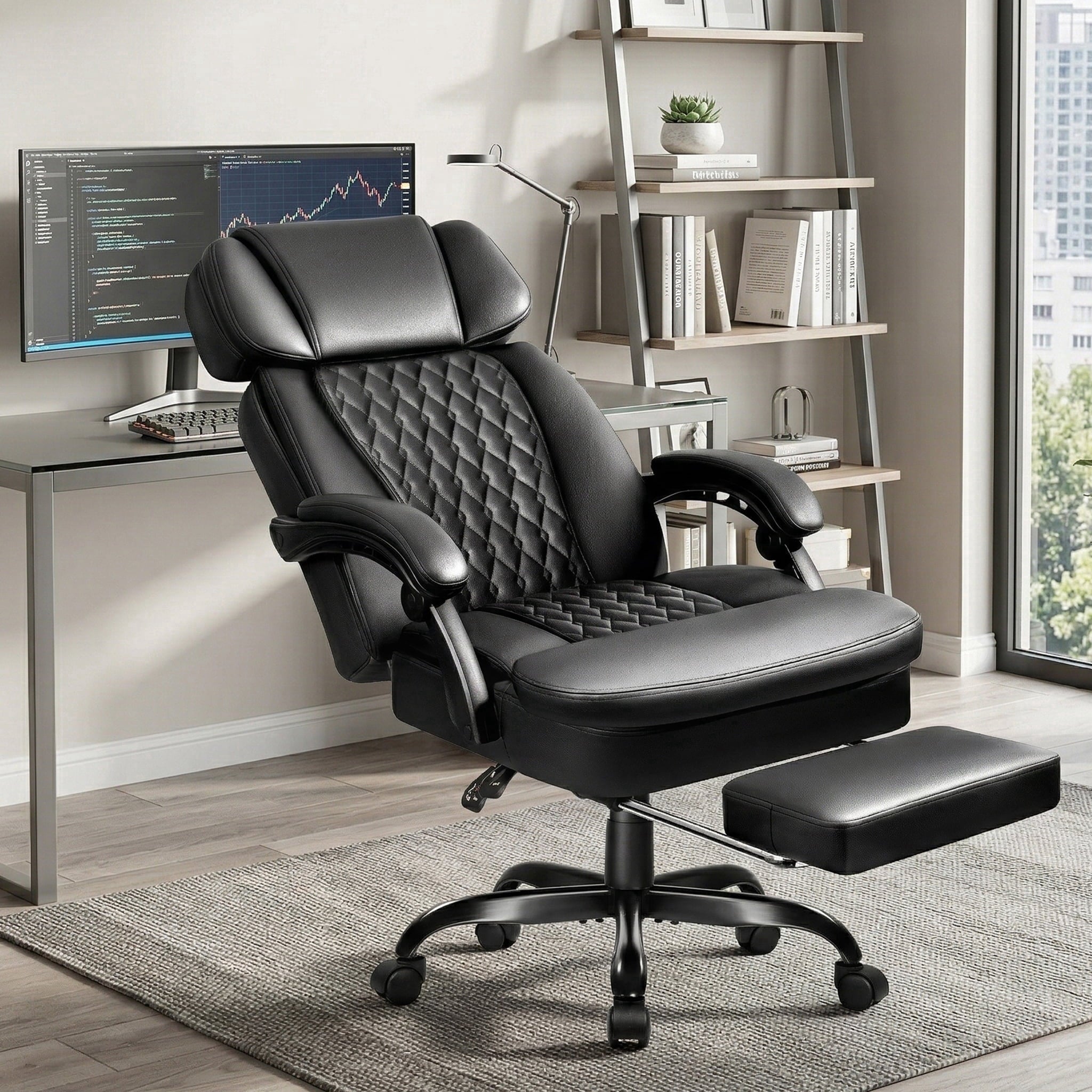 Waleaf Office Chair with Footrest,90-165°Reclining Ergonomic High Back Computer Desk Chair Lumbar Support for Home Office