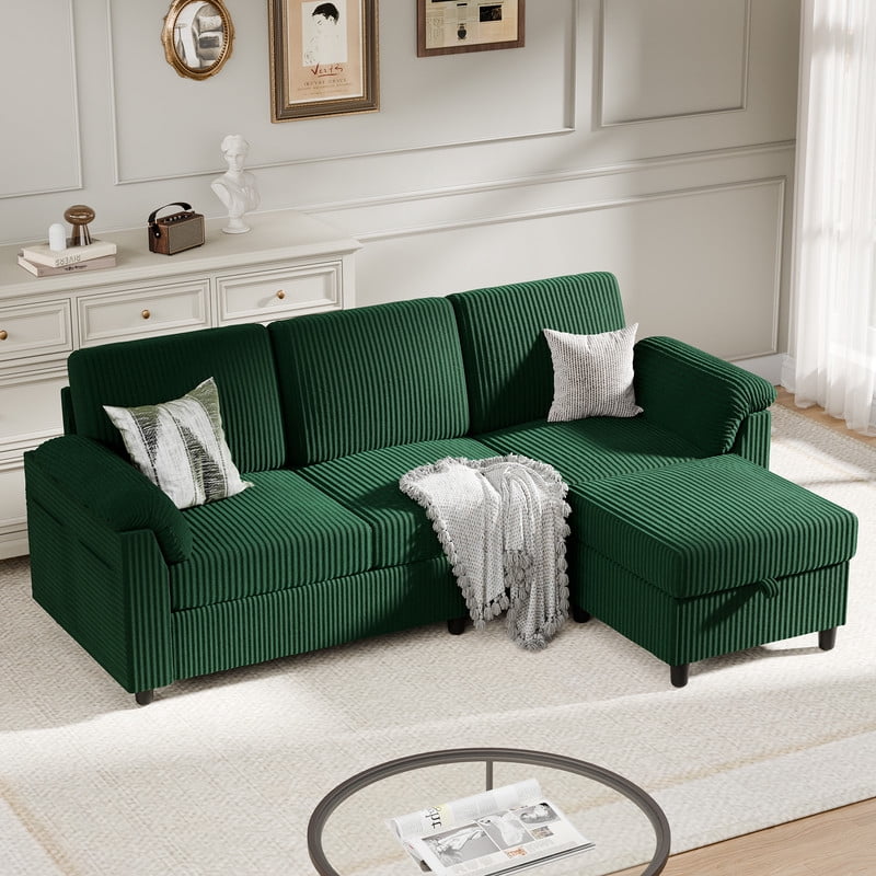 Walsunny 69 Convertible Sectional Sofa Couch with Storage Ottoman,L Shaped Sofa with Removable Pillows & Linen Fabric, Modern 3-Seat Couch with Reversible Storage Chaise,Dark Gray