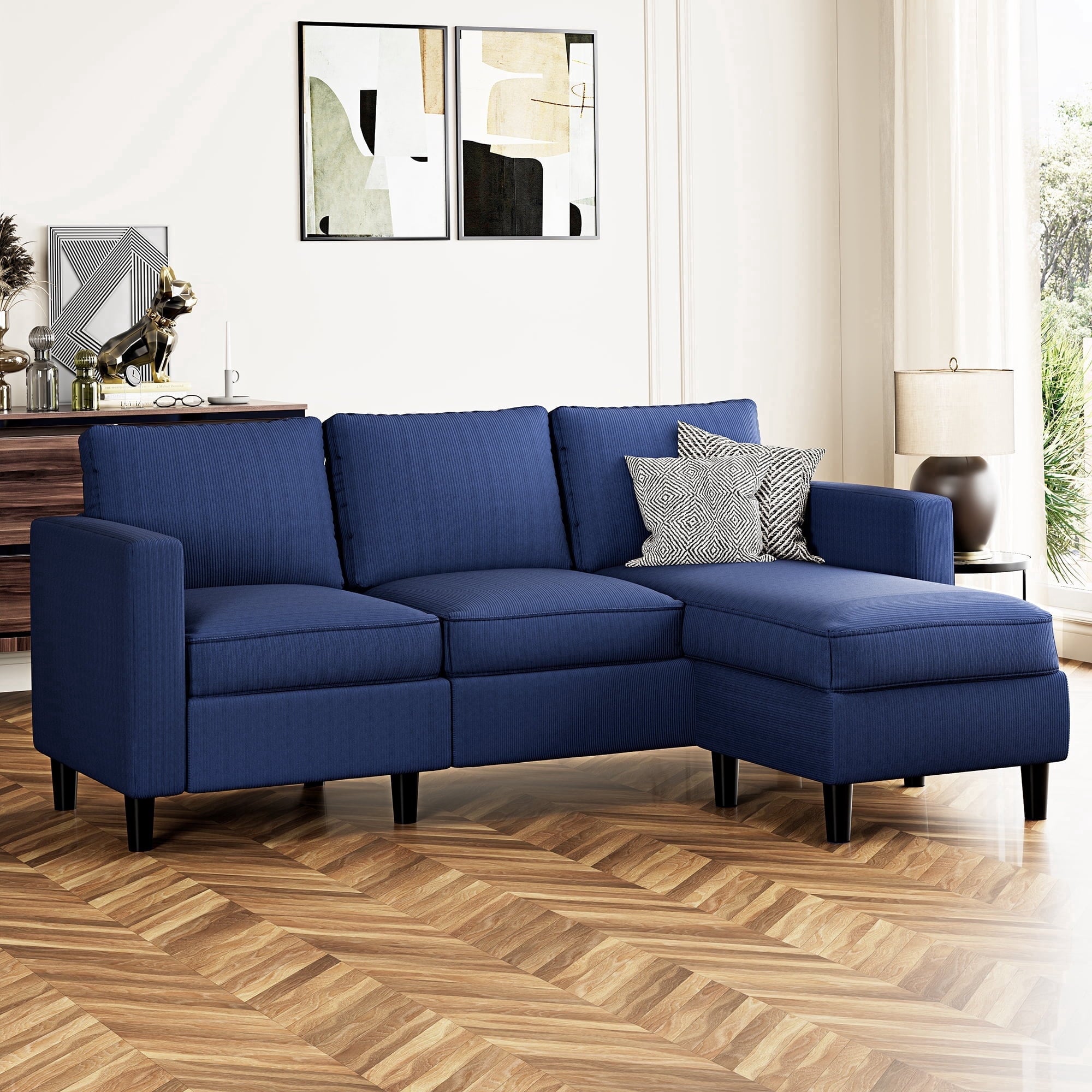 Walsunny 73.6 Convertible Sectional Sofa Couch, L-Shaped 3-Seat Sofa Couch with Reversible Chaise for Small Space,Dark Gray
