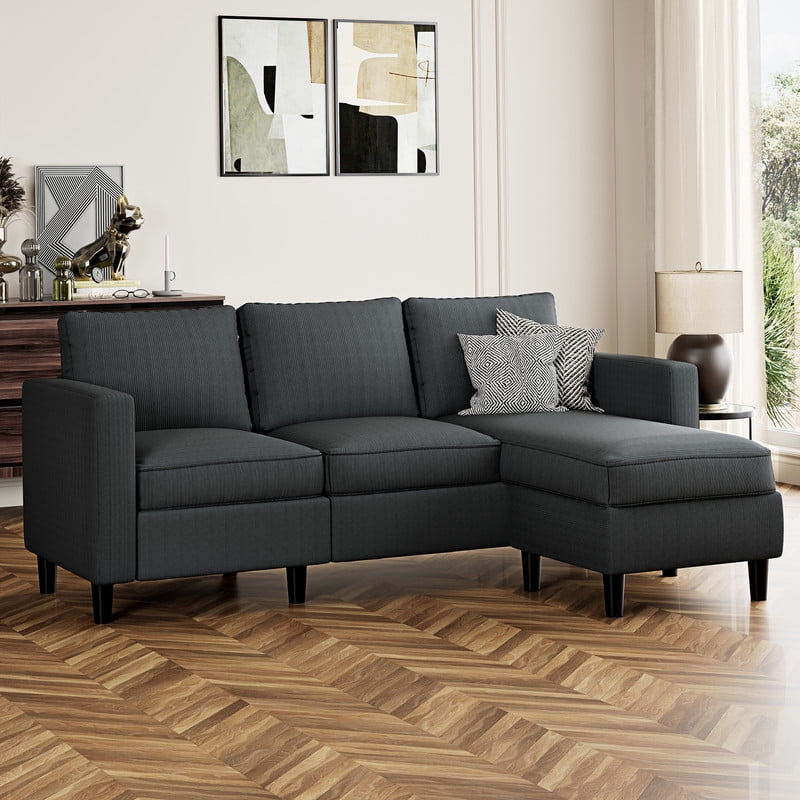 Walsunny 73.6 Convertible Sectional Sofa Couch, L-Shaped 3-Seat Sofa Couch with Reversible Chaise for Small Space,Dark Gray
