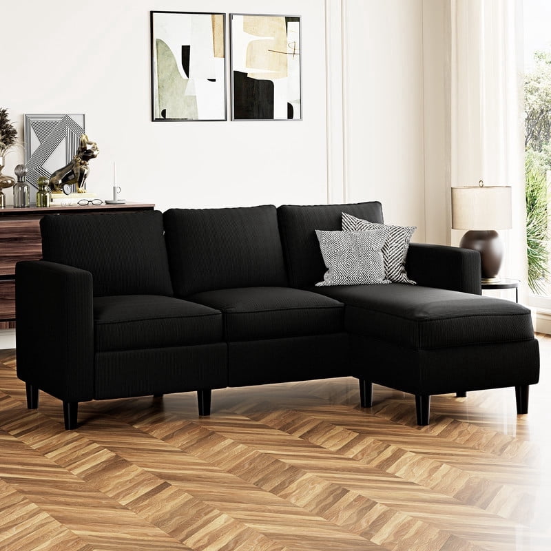 Walsunny 73.6 Convertible Sectional Sofa Couch, L-Shaped 3-Seat Sofa Couch with Reversible Chaise for Small Space,Dark Gray
