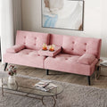 Walsunny Convertible Futon Sofa Bed, Foldable Futon Sleeper Sofa Bed with 2 Cup Holders, Folding Loveseat Recliner with 3-Angle Adjustment Modern Couch for Living Room, Small Space, Pink