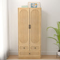 Wardrobe Closet with 2 Door & 3 Drawers, Freestanding Wooden Closet with Shelves and Hanging Rod, Bedroom