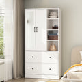 Wiawg 2 Door Wardrobe Armoire,Mirrored Closet Storage with Drawers and Shelves,White