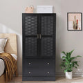 Wirrytor Freestanding Wooden Armoire Wardrobe with 2 Woven Doors and Storage Drawers, Space-Saving Closet Cabinet for Bedroom, Sturdy Mdf Board Closet with Hanging Rail