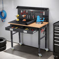 Workbench for Garage,ENJOYWOOD Heavy Duty 48 inch Wood Work Bench with Drawers,Led Lights, Pegboard and Wheels,Rubber Wood Tabletop,2000 LBS Load Bearing Workstation Garage Desk Table Worktable