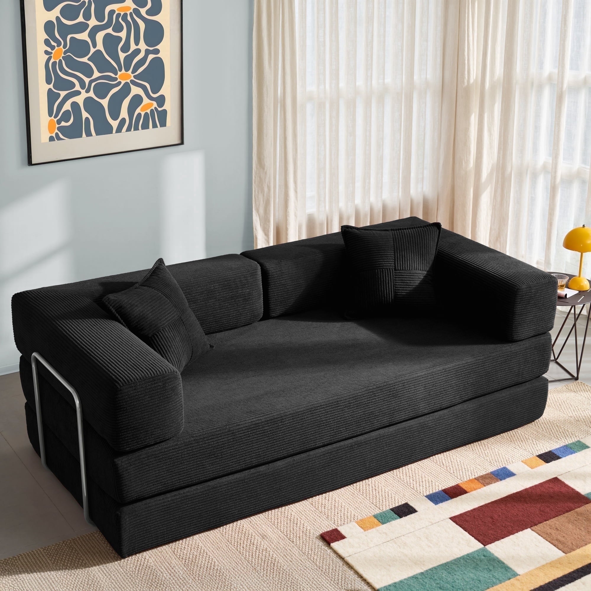 YINIX 78,6 Convertible Sofa Couch with 2 Pillows, Sleeper Sofa Bed for Living Room, Small Spaces, Orange