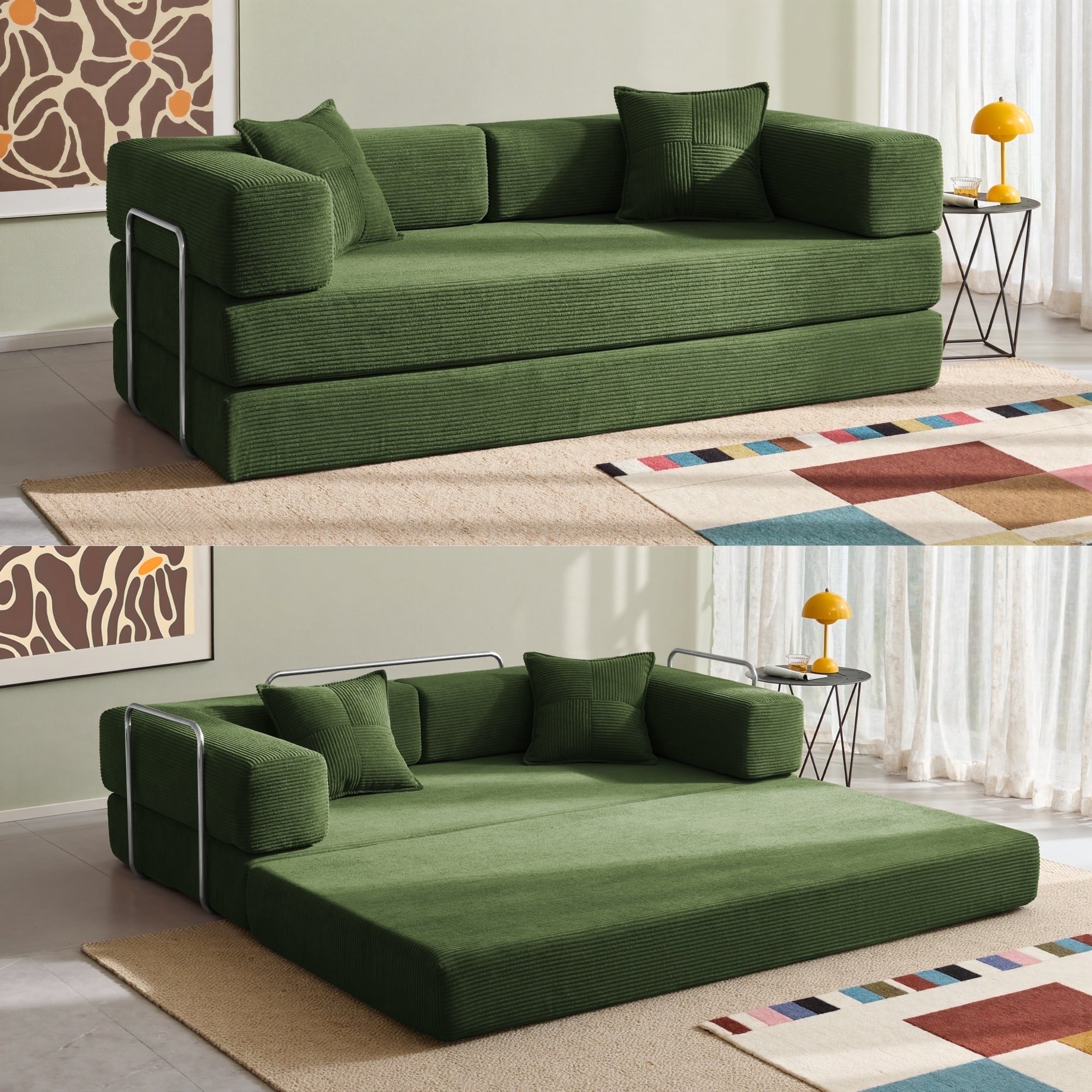 YINIX 78,6 Convertible Sofa Couch with 2 Pillows, Sleeper Sofa Bed for Living Room, Small Spaces, Orange