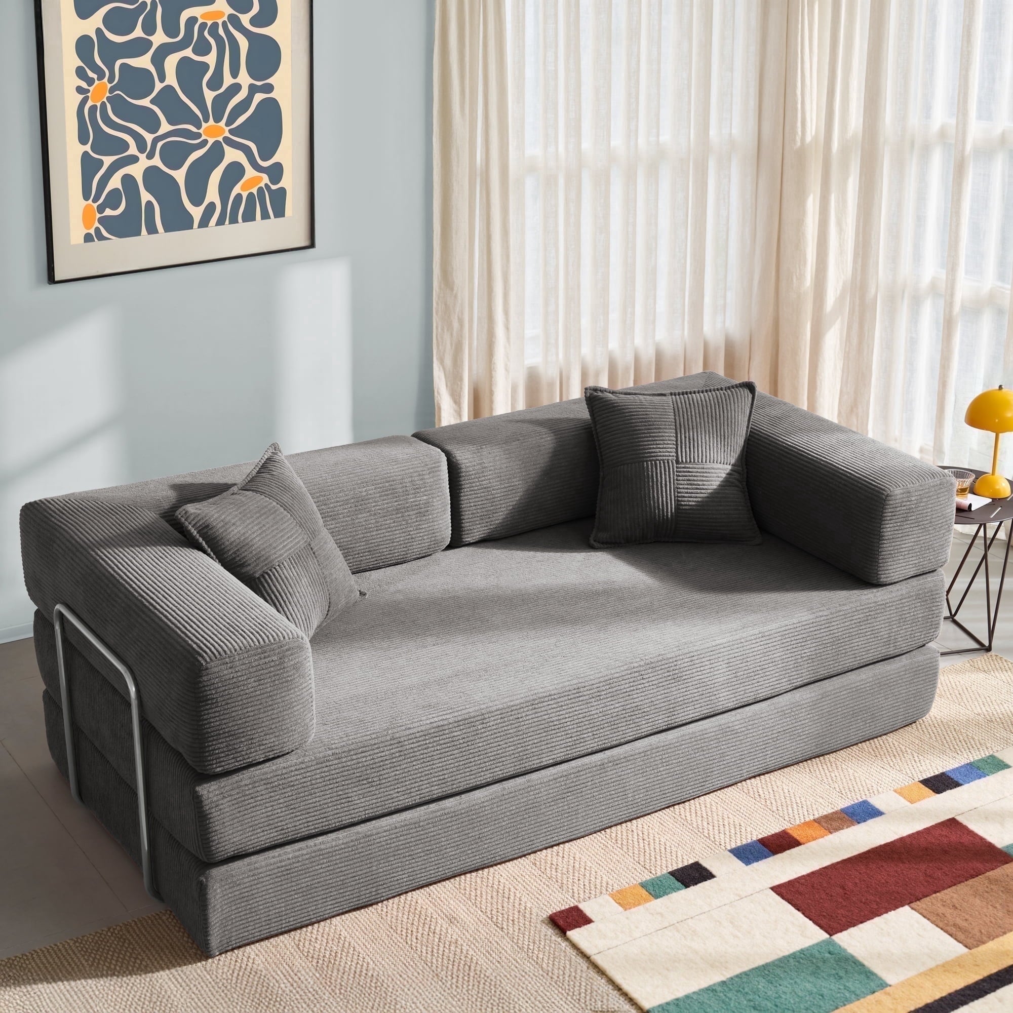 YINIX 78,6 Convertible Sofa Couch with 2 Pillows, Sleeper Sofa Bed for Living Room, Small Spaces, Orange