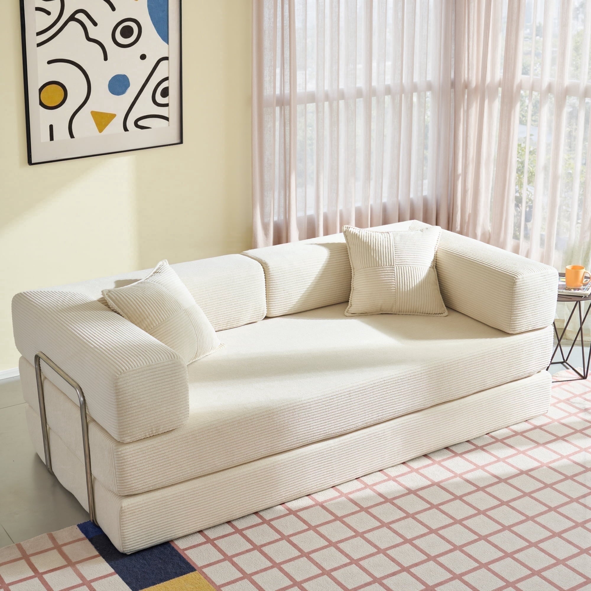 YINIX 78,6 Convertible Sofa Couch with 2 Pillows, Sleeper Sofa Bed for Living Room, Small Spaces, Orange