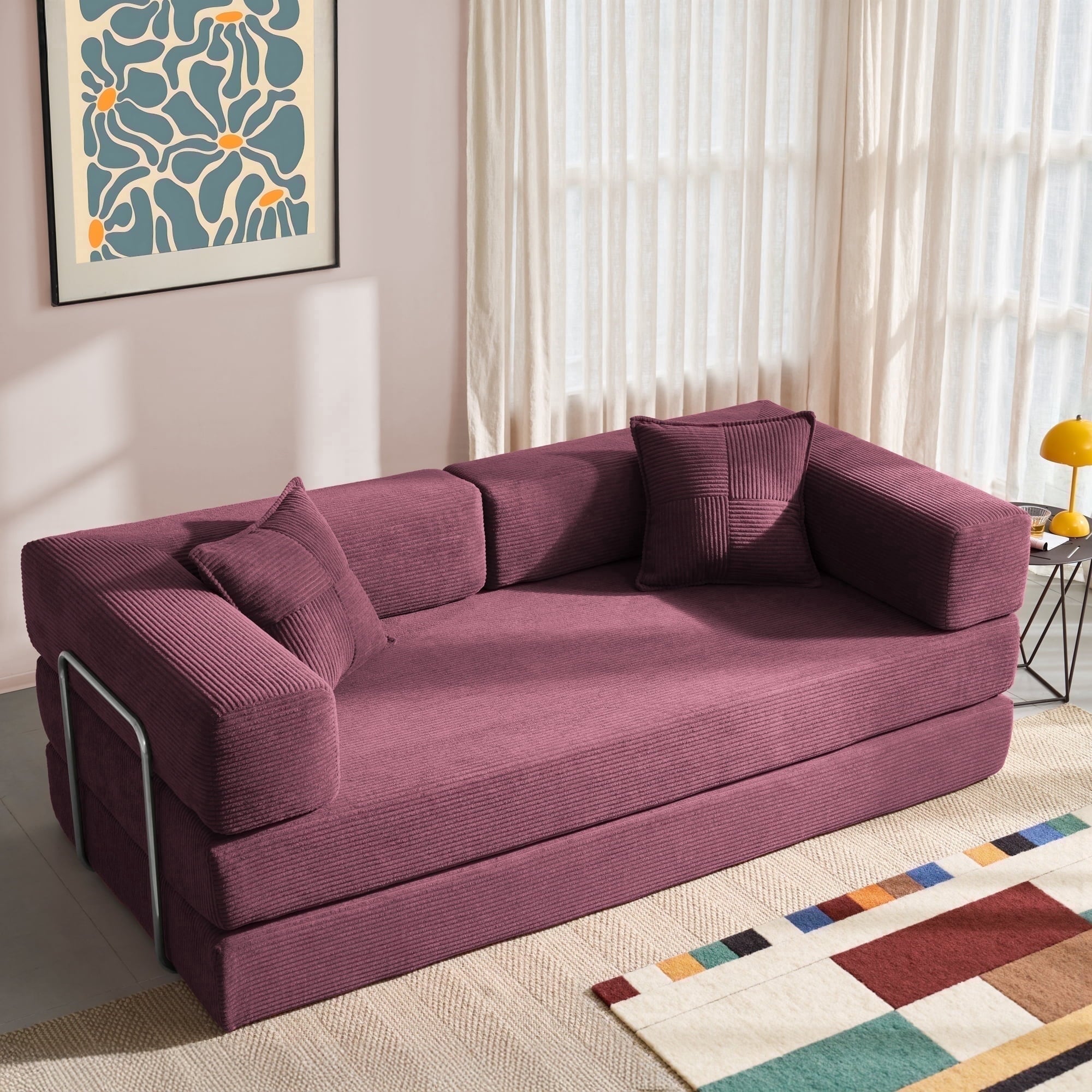 YINIX 78,6 Convertible Sofa Couch with 2 Pillows, Sleeper Sofa Bed for Living Room, Small Spaces, Orange